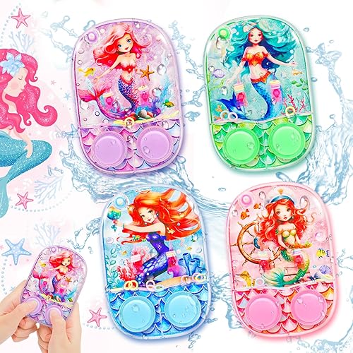 Juegos de agua para niños de mano, paquete de 4 juguetes espaciales, juegos de mano para lanzar anillos de agua, juego de automóvil para niños y