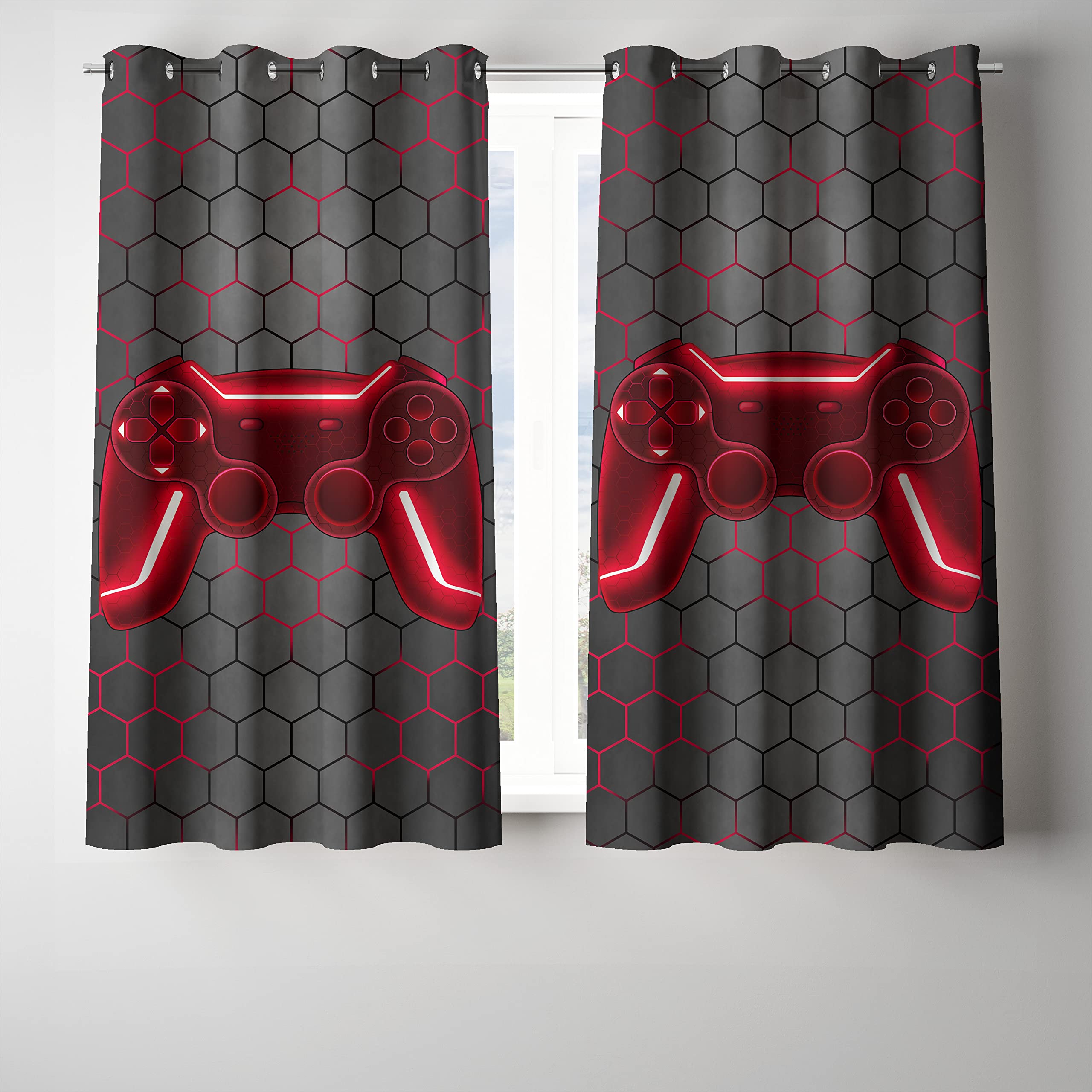 NTBED Game Console Blackout Curtains Drapes for Kids Bedroom Play Room Rod Pocket 2 Panels Darkening Window Treatment , 42Wx63L, Red โ image 1
