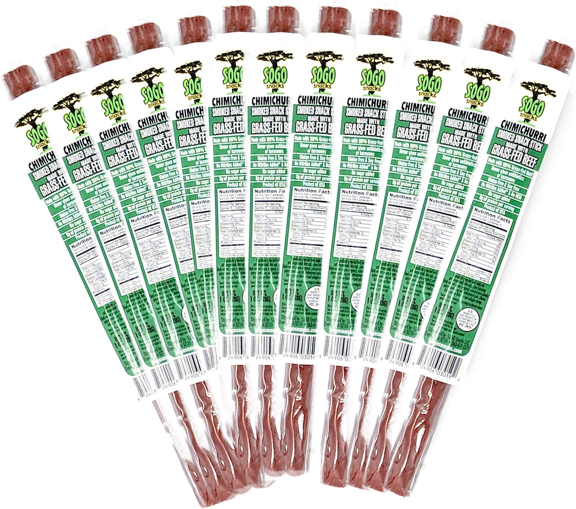 Chimichurri 100% Grass Fed Beef Sticks,Sogo Snacks, Low Carb and Gluten-Free Snack, Hiking and Road Trip Snacks, Snack Pack of 12