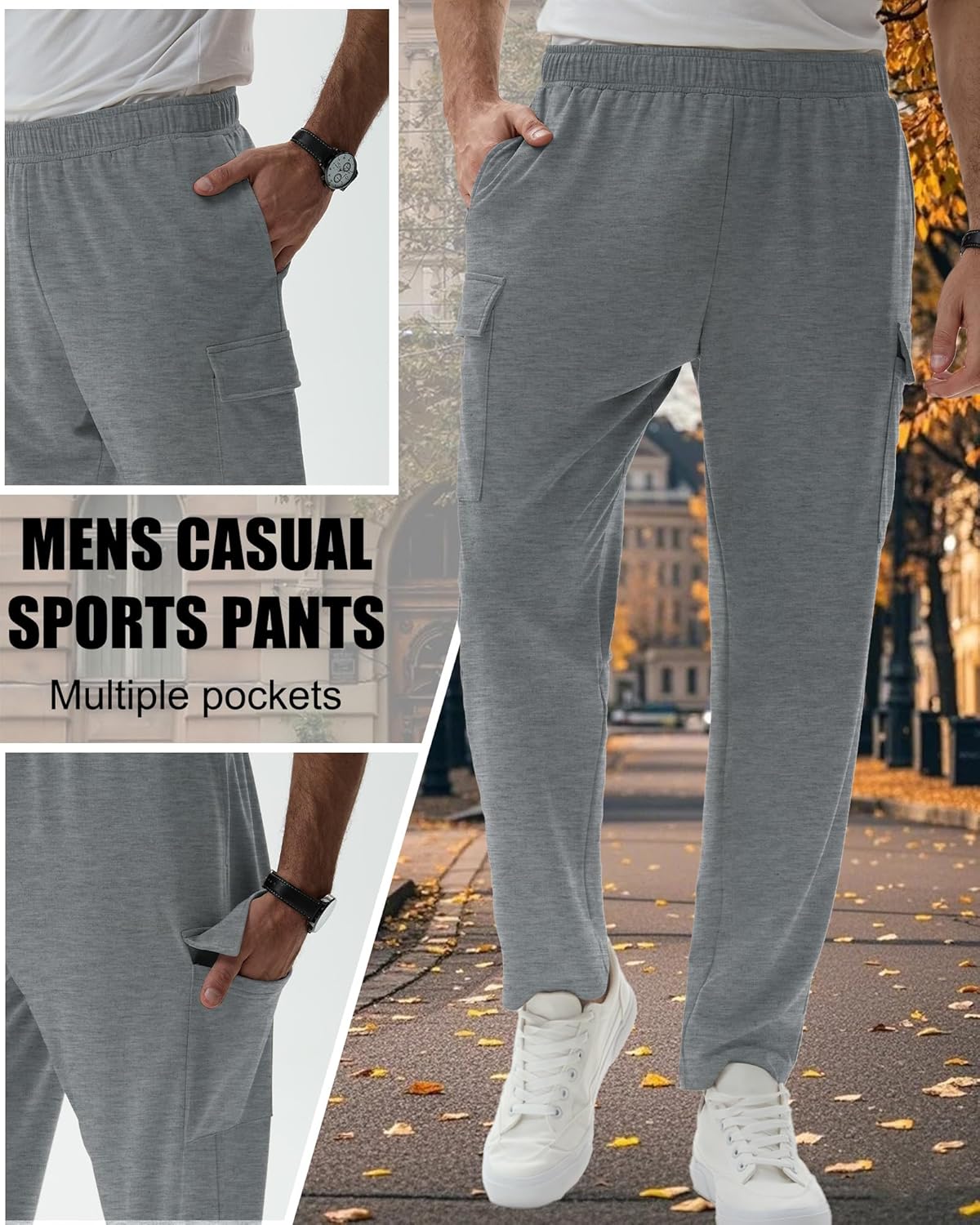 3 Pack Men's Cargo Sweatpants Baggy Joggers Lightweight Casual Built-in Drawstring Tapered Pants with Pockets - Image 5