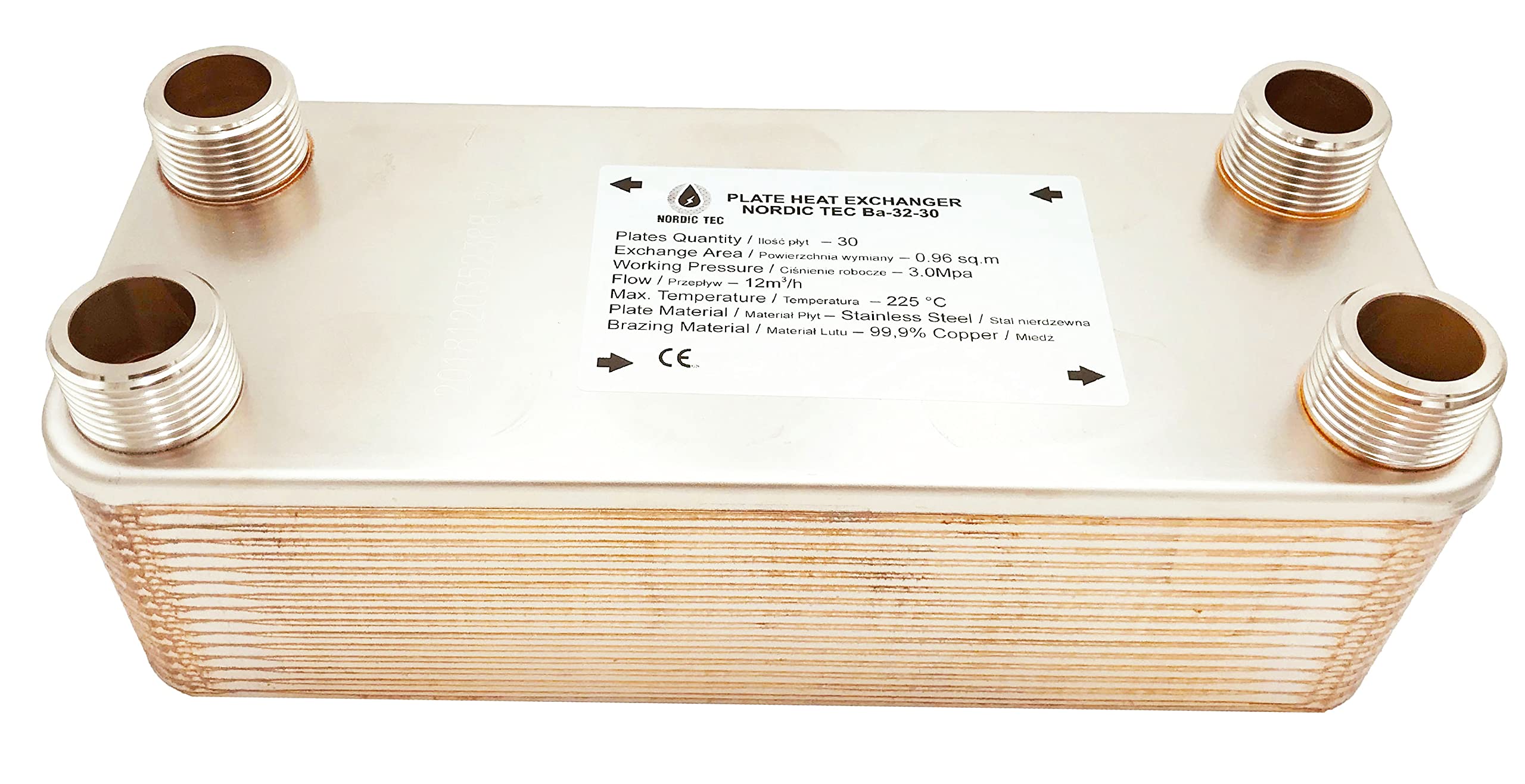 AB Brazed Plate Heat Exchanger - 30 Plates 5"x12" 1 1/4"MPT