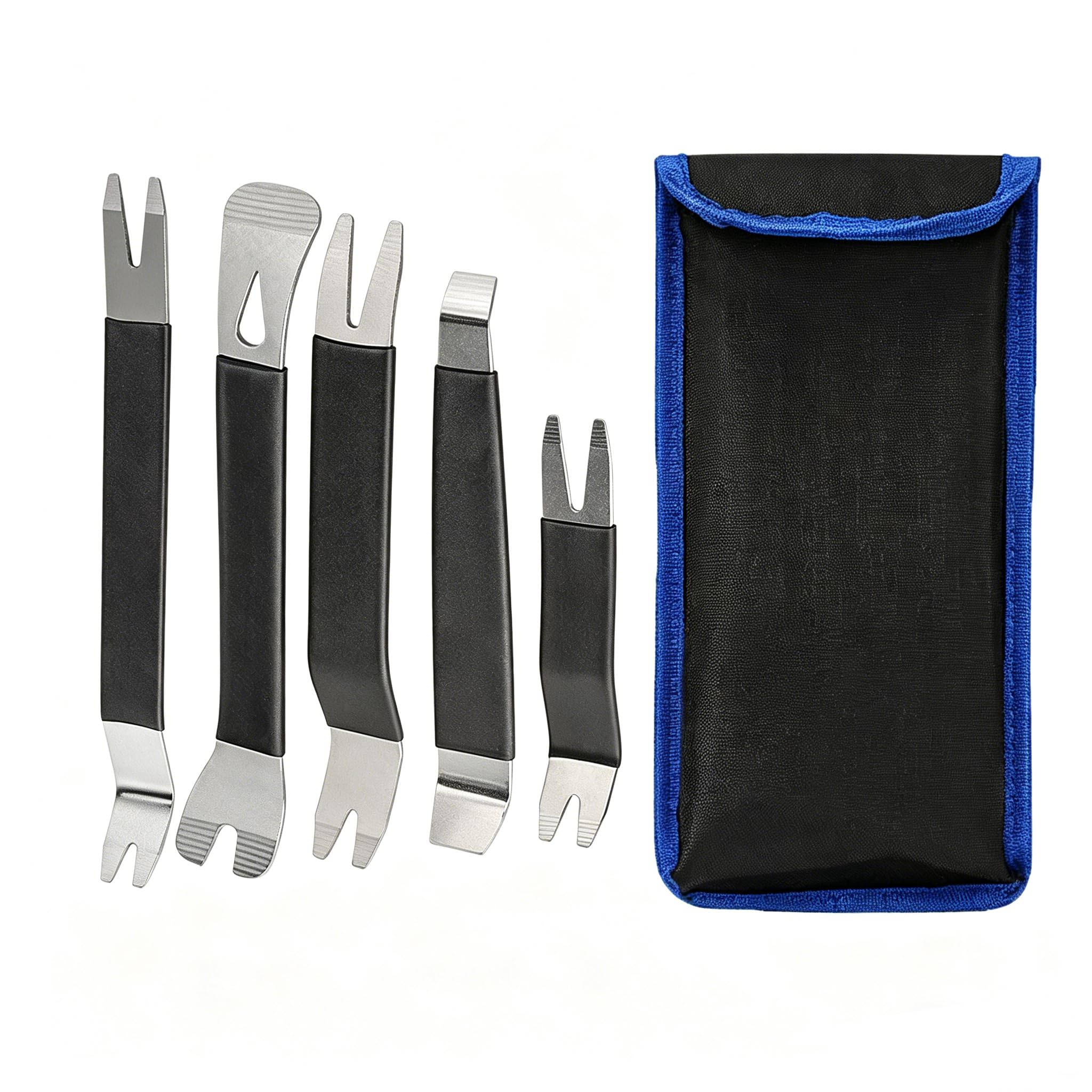 5-Piece Metal Car Trim Removal Tool Set with Storage Pouch – Interior Pry Kit for Car Radio, Video, Dashboard, Door Clip Panel – Heavy Duty Auto Upholstery Removal Tools