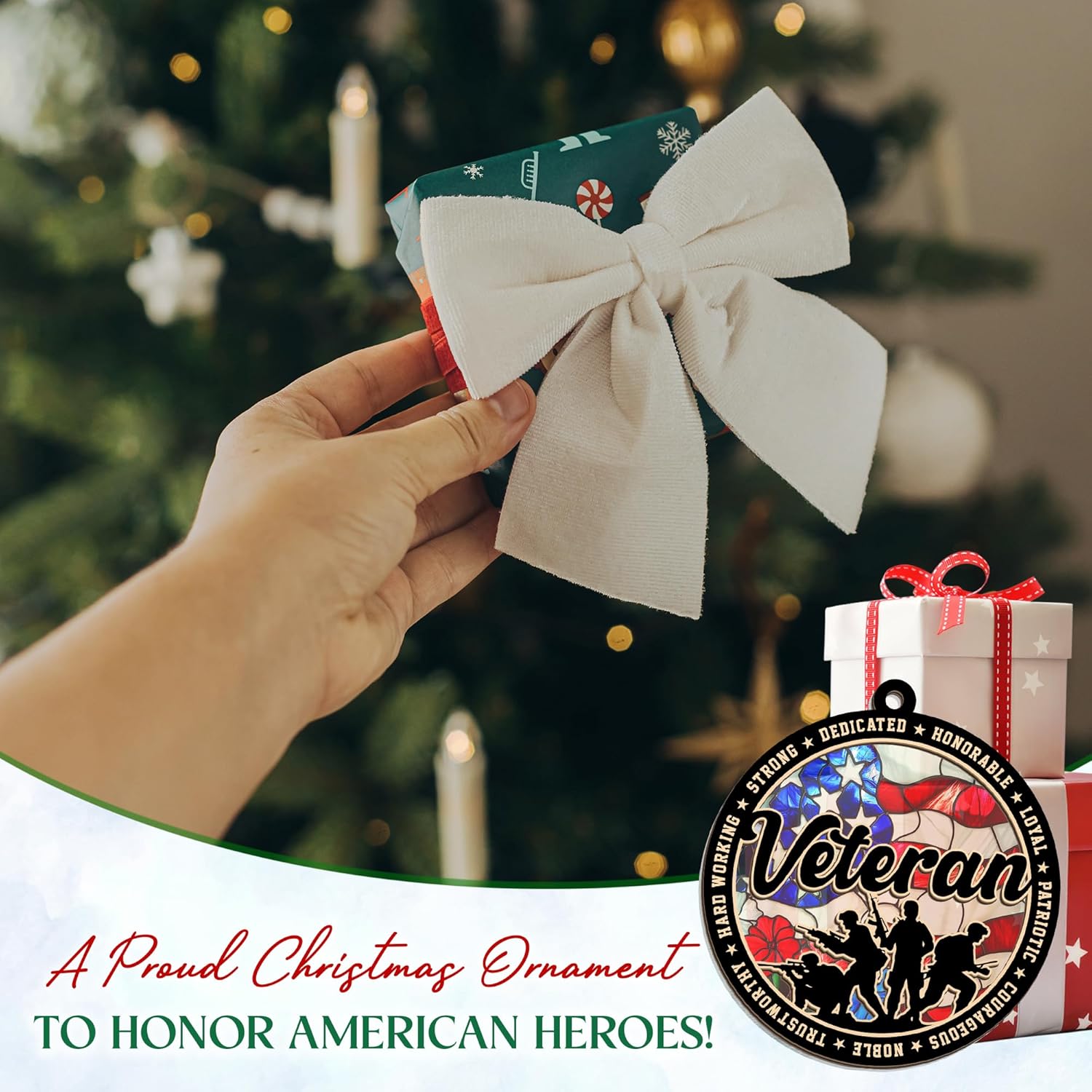 FLAGWIX Army Christmas Ornaments for Patriotic - Suncatcher Army Ornaments for Christmas Tree Decorations - Veteran Gifts for Men Women Dad Grandpa, Military Ornaments, Veterans Day Gifts Bulk - Image 2