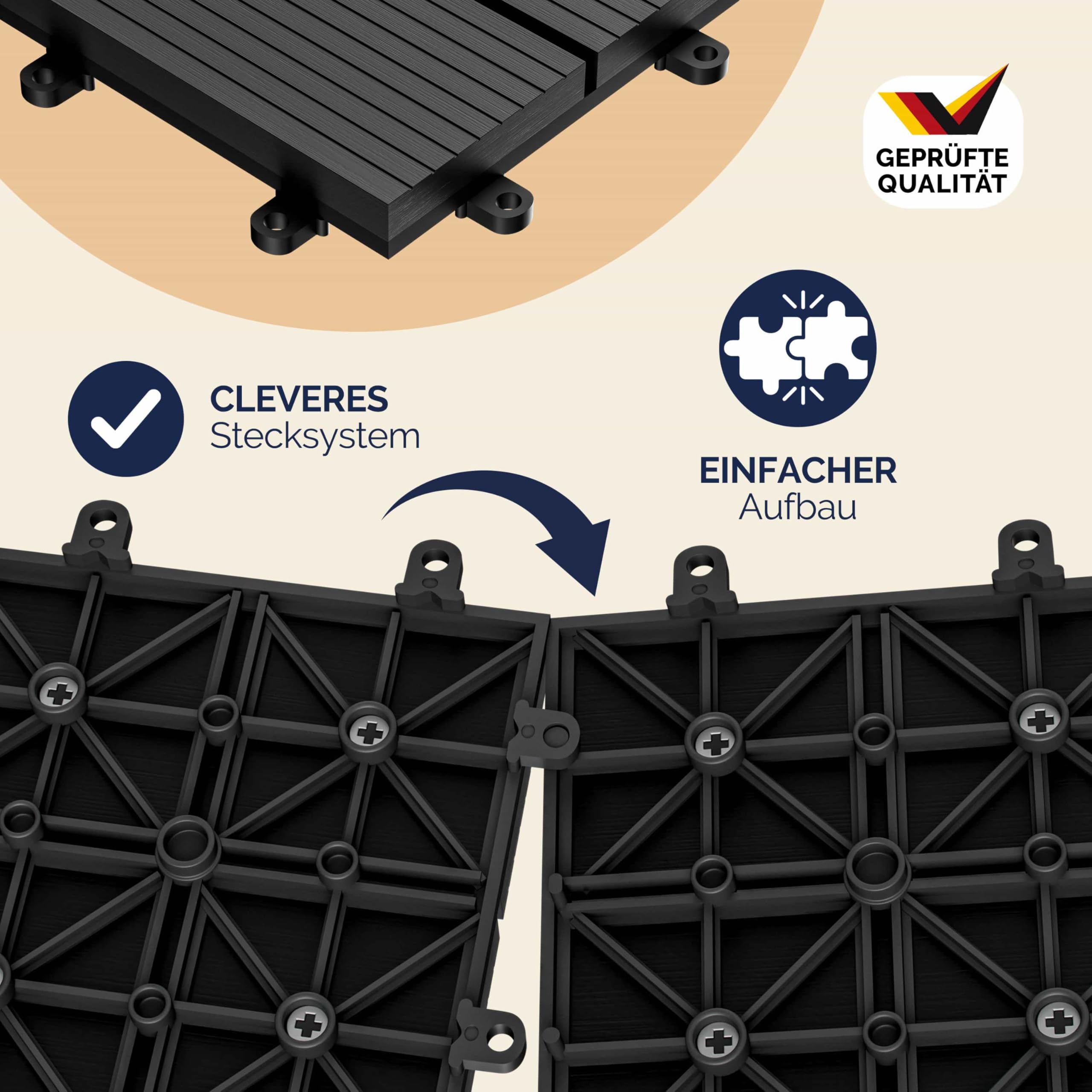 Casaria® WPC Fliesen 30x30 cm 11er Set 1m² Stecksystem Drainage Zuschneidbar Terrasse Balkon Garten klick Klassik Anthrazit