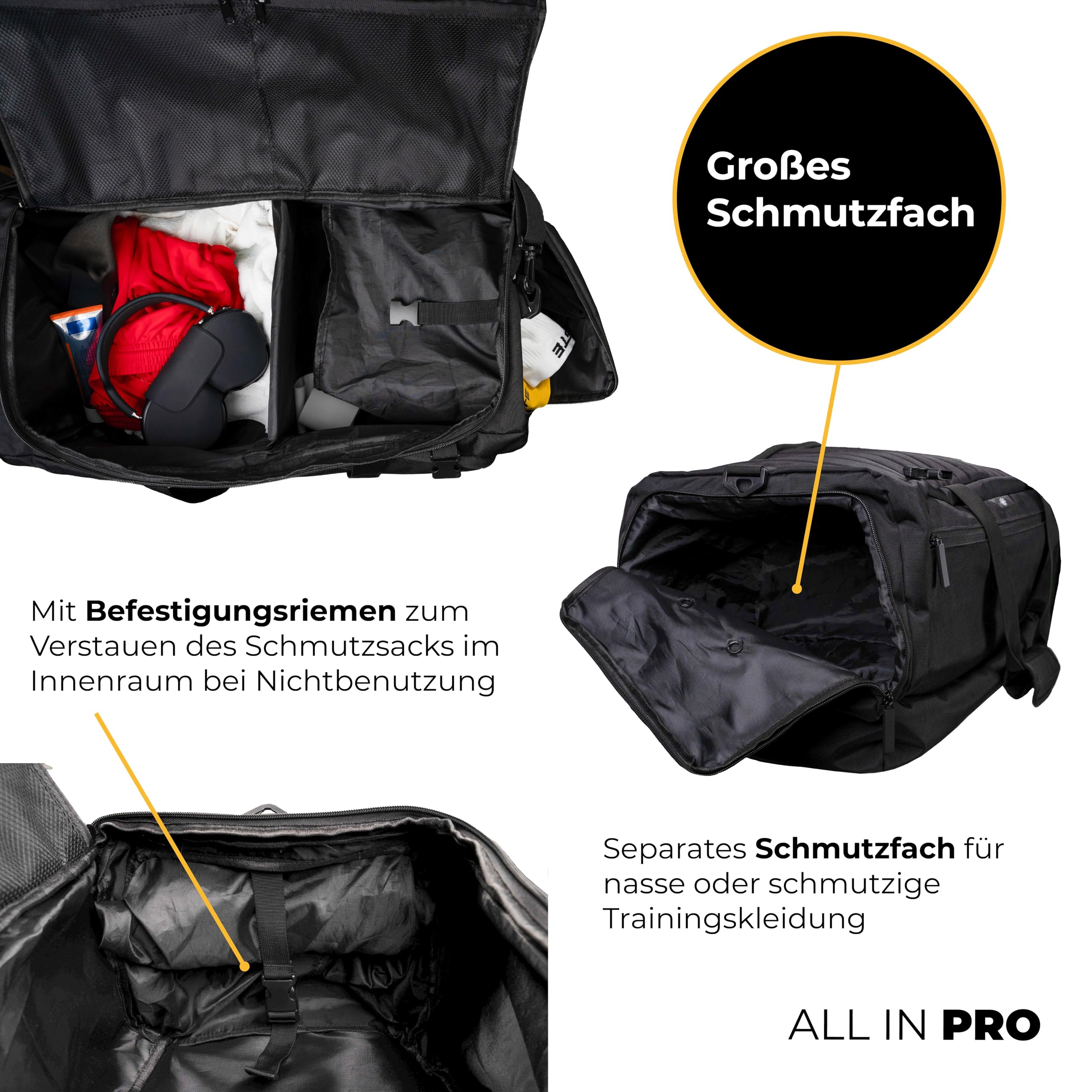 PASTE Premium Sporttasche 68L mit Rucksackfunktion Schuhfach Nassfach Schwarz Fußballtasche Trainings-Tasche Kühlfunktion Damen Herren groß XL Reise-Tasche Gym Bag