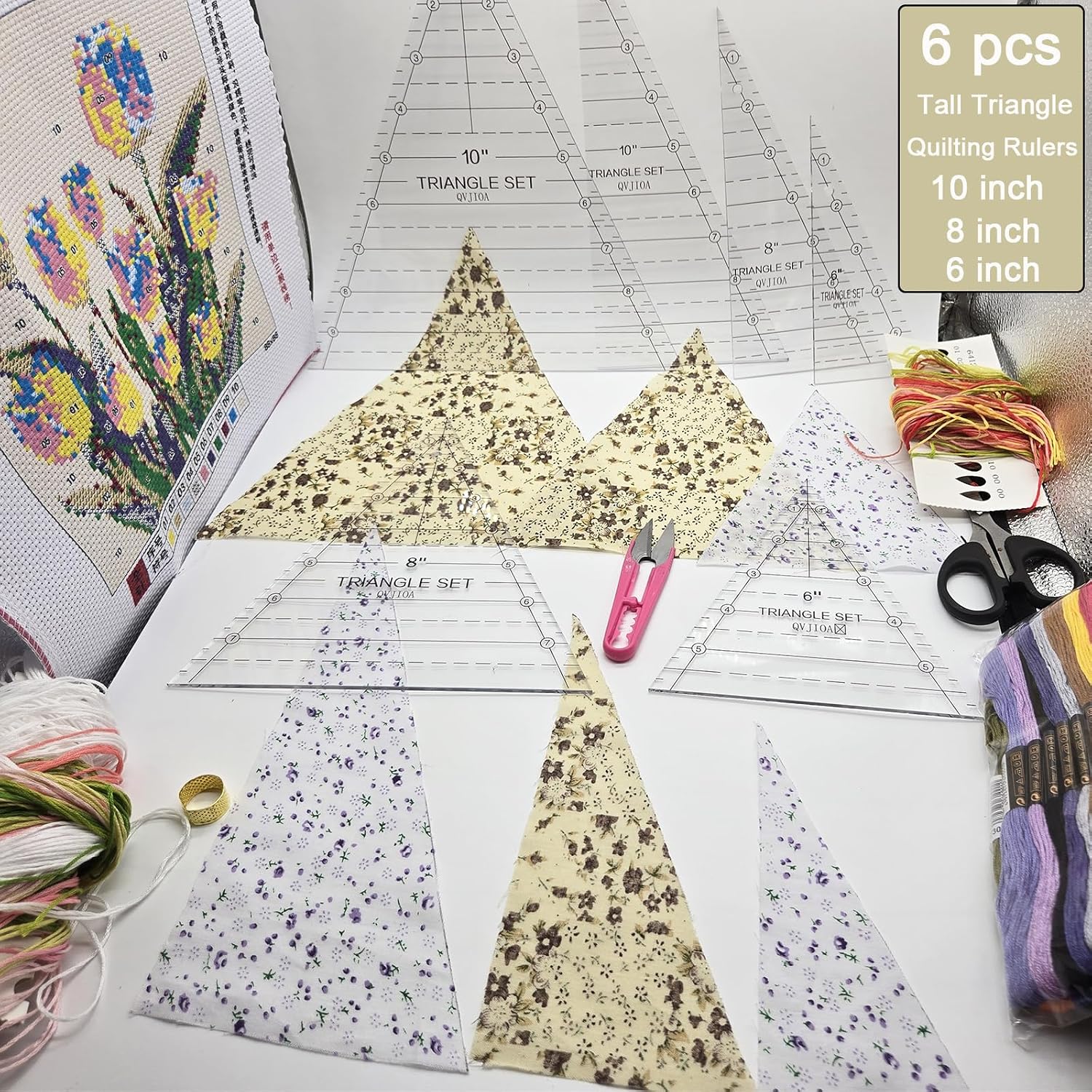6 Set Tall Triangle Quilting Rulers for Quilting Templates 6 8 10 Inch Wedge Triangle Quilting Rulers and Templates, Sewing Templates for Sewing Cut Measurement DIY Craft Quilting Tools