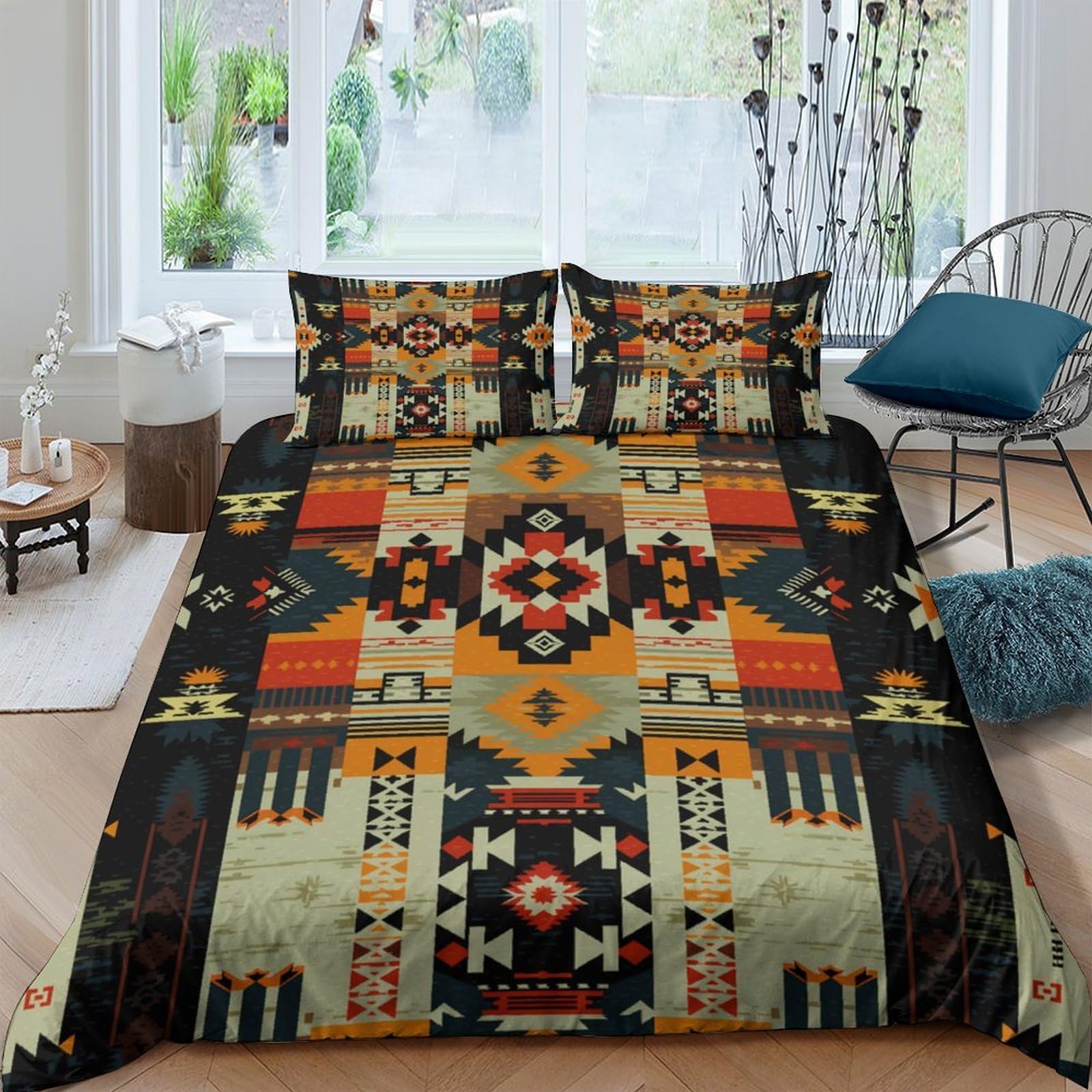 Ctjqhvkz Style-8 3D Printed Tribal Aztec Fitted Sheet Microfiber Soft Vibrant Geometric Mattress Cover For Bedroom Guest Room Home Decor Single（135X200cm）