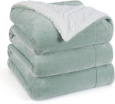 Bedsure Sherpa Fleece Throw Blanket - Thick, Jadeite, Queen, 220x240cm