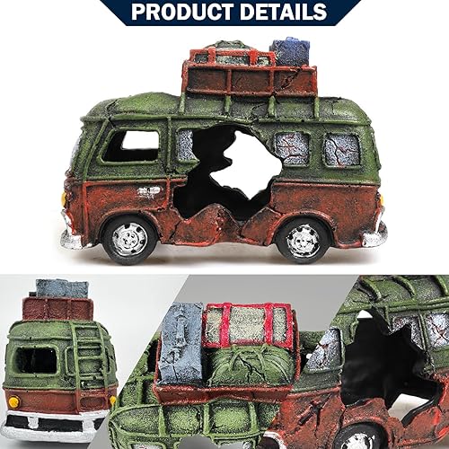 Miniatura 5 de VMCN Adorno de acuario de restos de automóvil, restos de automóvil para pecera, decoración de paisaje subacuático, escondites de cuevas, suministros