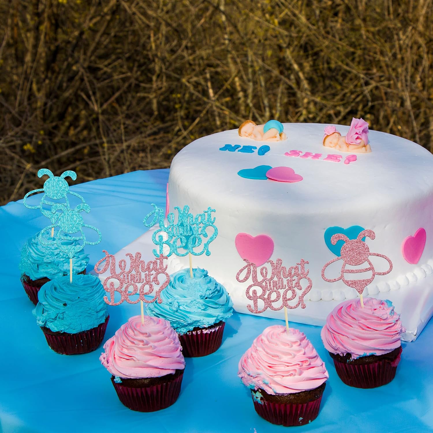 Gyufise 24Pcs Boy or Girl Cupcake Toppers What Will It Bee Blue Pink Bee Cupcake Picks for Gender Reveal Baby Shower Kids Birthday Party Cake Decoratiosn Supplies - Image 5