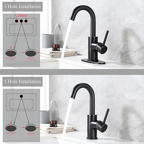 Miniatura 4 de Grifo de barra de bronce aceitado, grifo de fregadero de barra de un solo orificio con placa de cubierta y manguera de suministro, grifo de