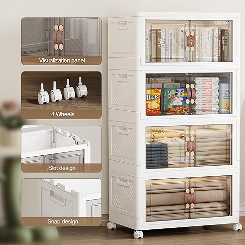 Miniatura 4 de SAILUN 660QT - Contenedores de almacenamiento apilables con tapa, contenedores de almacenamiento plegables con puertas y ruedas, contenedores