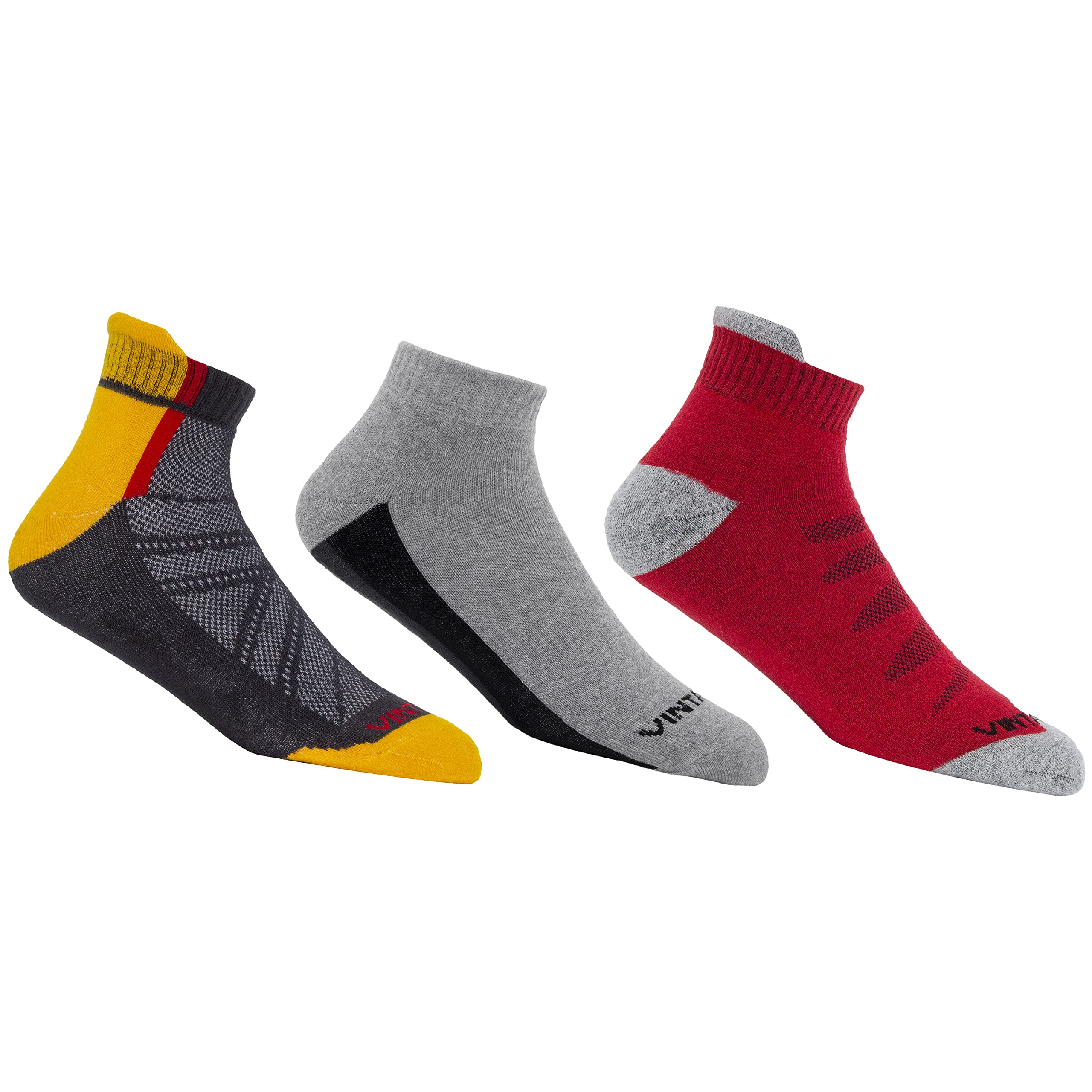 Vintado Casual Cotton Mens Socks Ankle Length Comfortable Lightweight Printed Pattern Multicolor 3 Pair