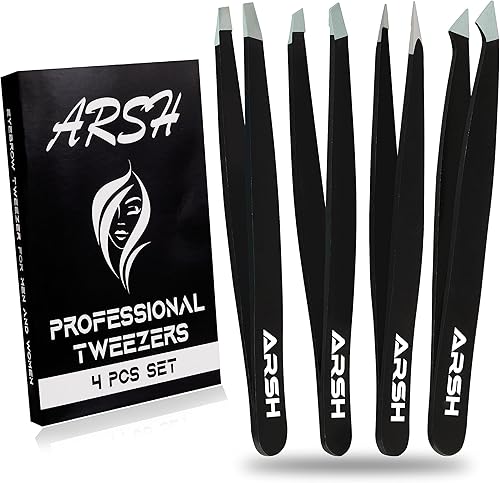 Pinzas profesionales para el vello facial para mujeres, pinzas para depilación de cejas para hombres, juego de 4 pinzas para el aseo de las mujeres,