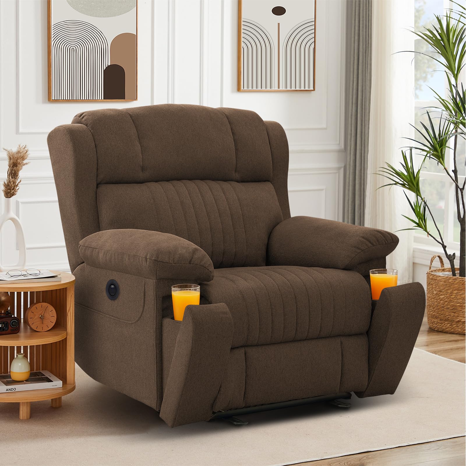 Consofa Fernsehsessel Elektrisch Verstellbar, Relaxsessel mit Liegefunktion, TV Sessel mit Massage & Wärmefunktion, Versteckte GeträNkehalter, Typ C & USB-AnschlüSse, bis 160 kg (Braun)