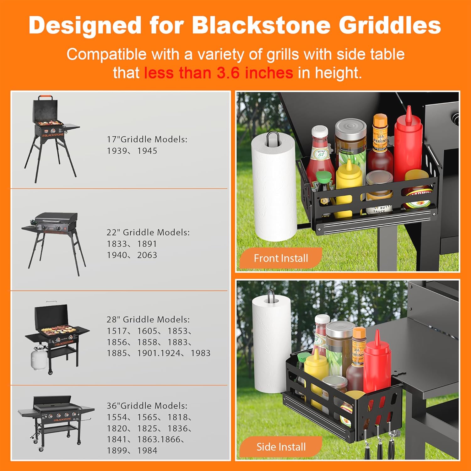Griddle Caddy for Blackstone Griddles 28"/36"/Prep Cart, Blackstone Caddy with Squeeze Bottle, Blackstone Griddle Accessories Space Saver, BBQ Grill Storage Organizer with Magnetic Tool Holder