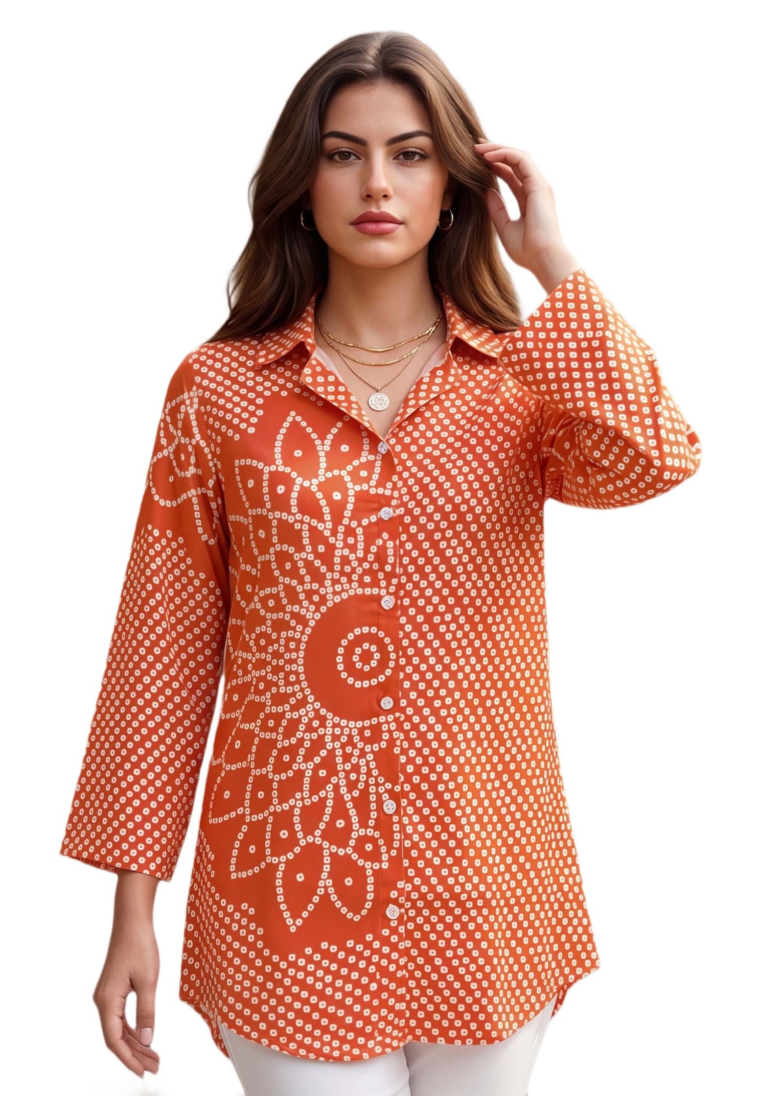 Women’s Printed Button-Down Tunic Shirt Top ||Comfortable Casual Wear Office Wear Top for Women-picture-33