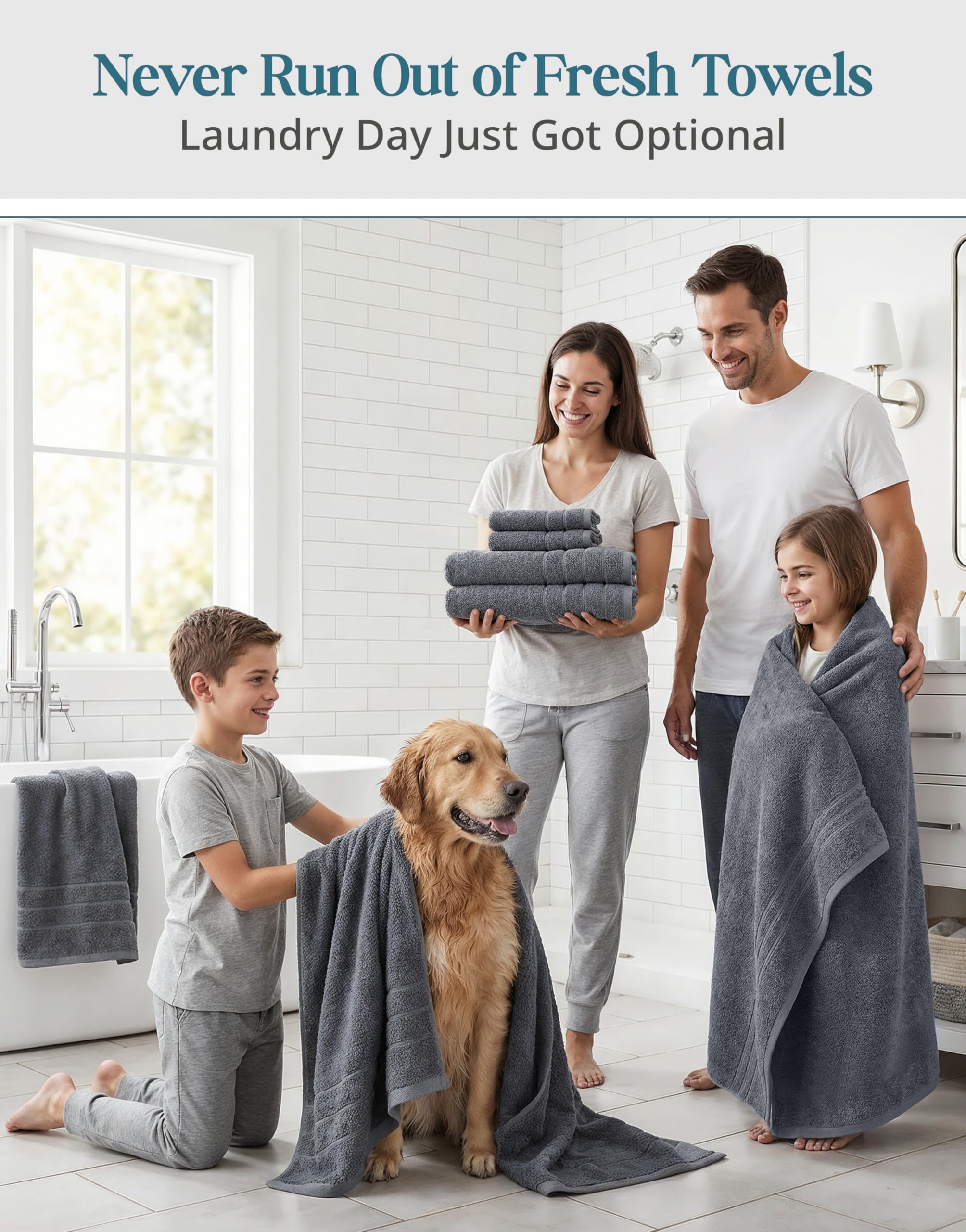 Set di asciugamani da bagno di alta qualità, 24 pezzi, 100% cotone, 2 teli da bagno, 2 asciugamani da palestra, 2 da bagno, 4 dita, 6 mani, 8 salviette, design di qualità alberghiera e spa, morbidi