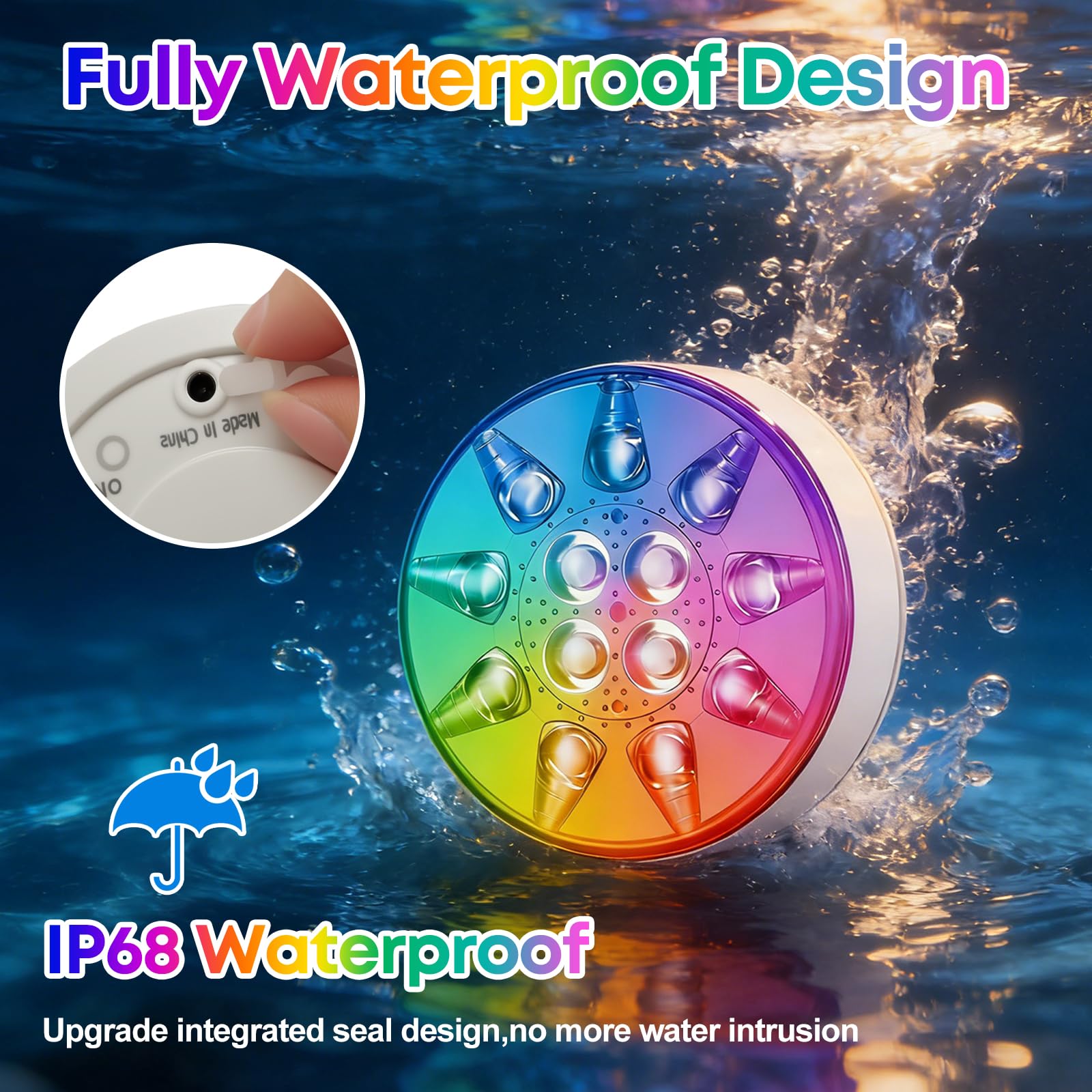 HOSSOM 2 Luces LED Sumergibles Piscina Recargables con Control Remoto, Luces LED de 16 colores, Luces para Piscina Impermeable IP68, para Piscinas, Estanques, Fuentes y Acuarios