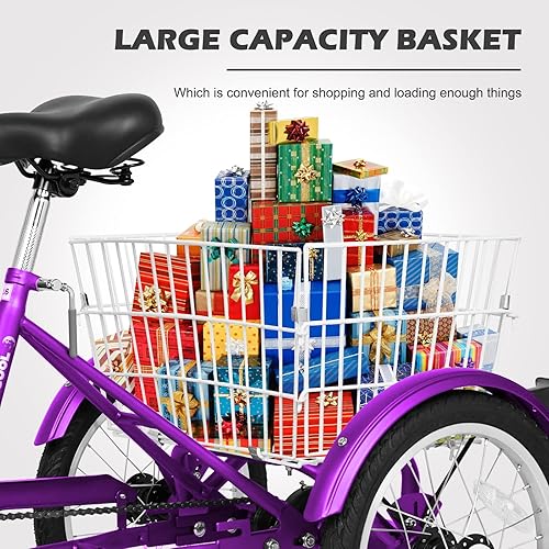 Vista 97 de H&ZT Triciclo para adultos, bicicleta de 3 ruedas, triciclo crucero, con engranaje de 7 velocidades, mango de freno de estacionamiento, escalón