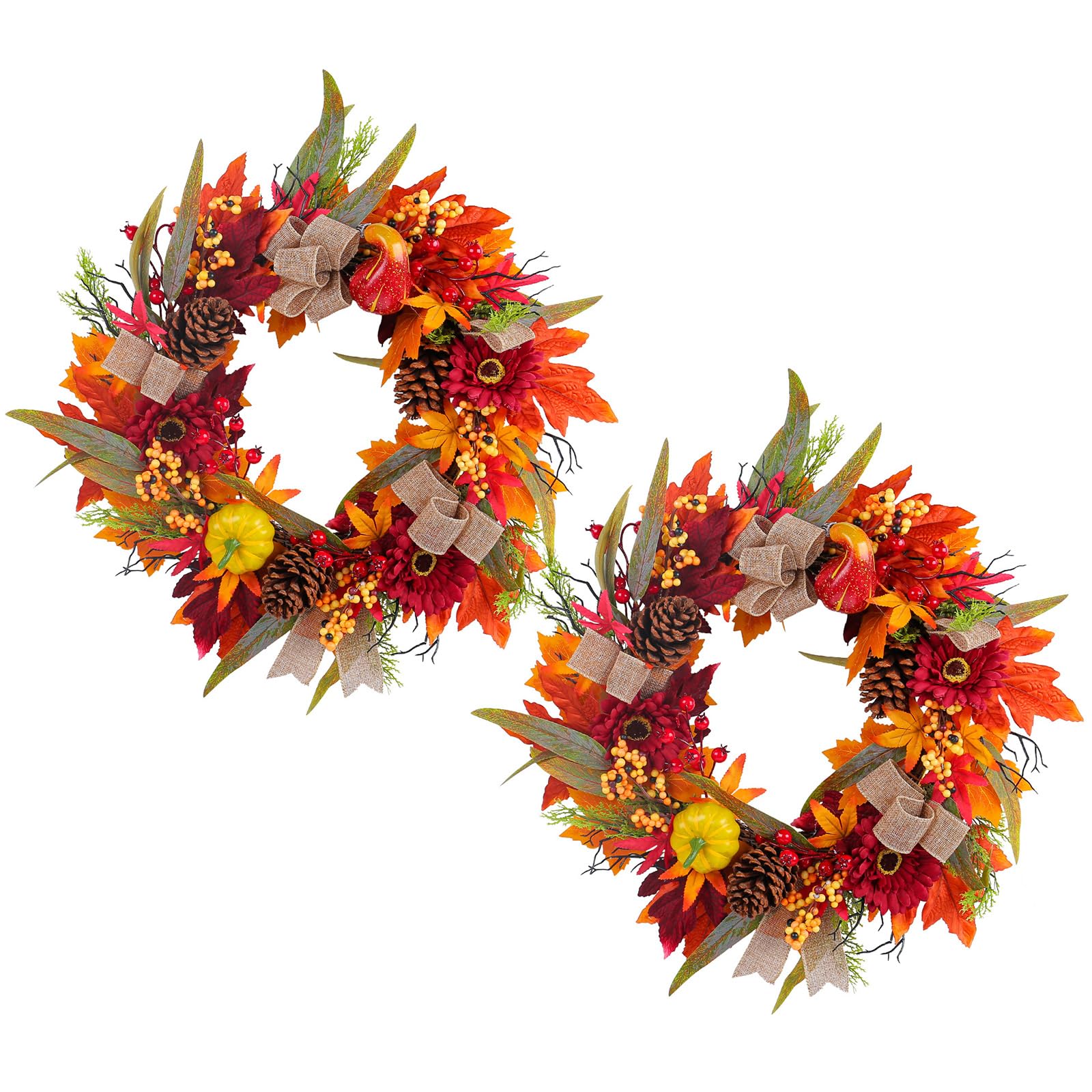 Tsophreniq Artificial Wreath with Pumpkins, Autumn Harvest Day for Front Door Garden Thanksgiving Holiday Decoration Wedding Party