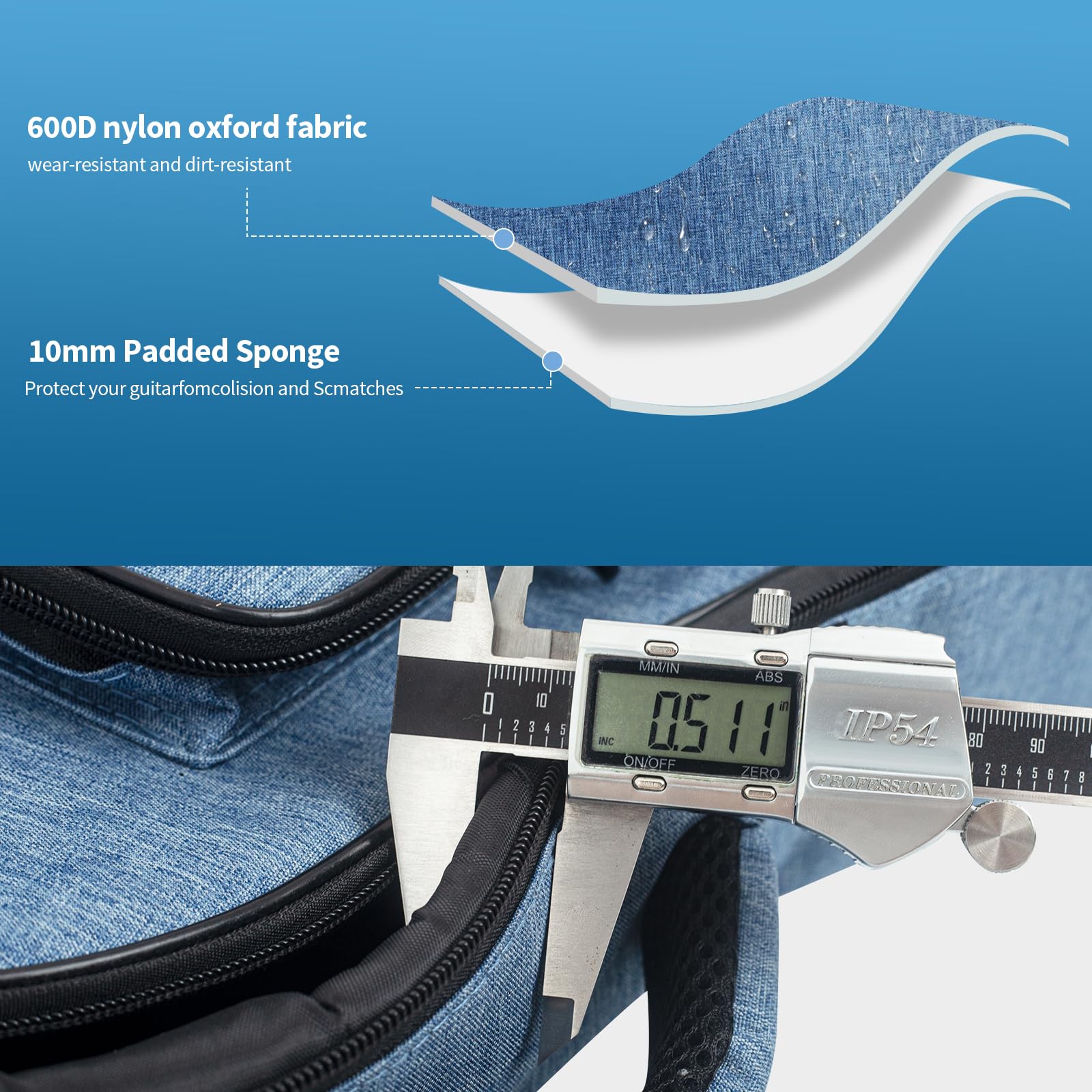 Custodia per chitarra acustica con imbottitura spessa 0,9 cm, resistente all'acqua, doppia tracolla regolabile, custodia per chitarra con gancio posteriore