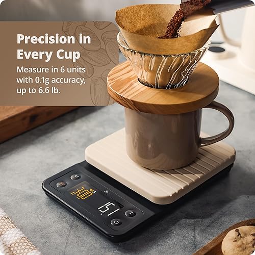 Miniatura 10 de Greater Goods Báscula de café digital precisa para máquina de vertido, con temporizador para gran prensa francesa y uso general de cocina, diseñada