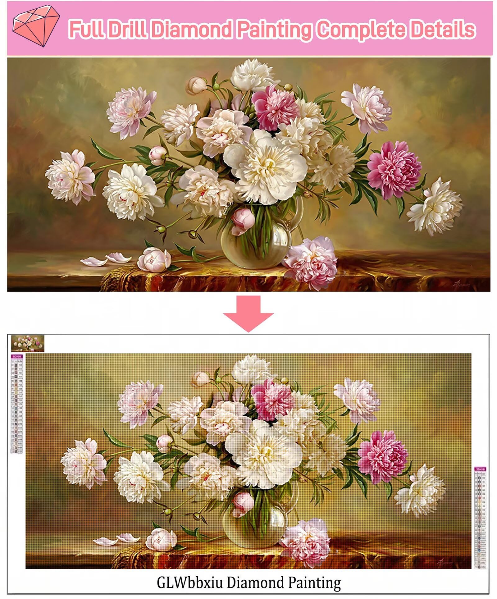 Diamond Painting Retro, Vase Diamond Painting Erwachsene, 5D Vollbohrer Diamanten Paint by Numbers, Kreatives für Erwachsene Mosaik Bastelset für Home Wand Deko, Geschenke für Frauen, 60x120cm,Cod-929