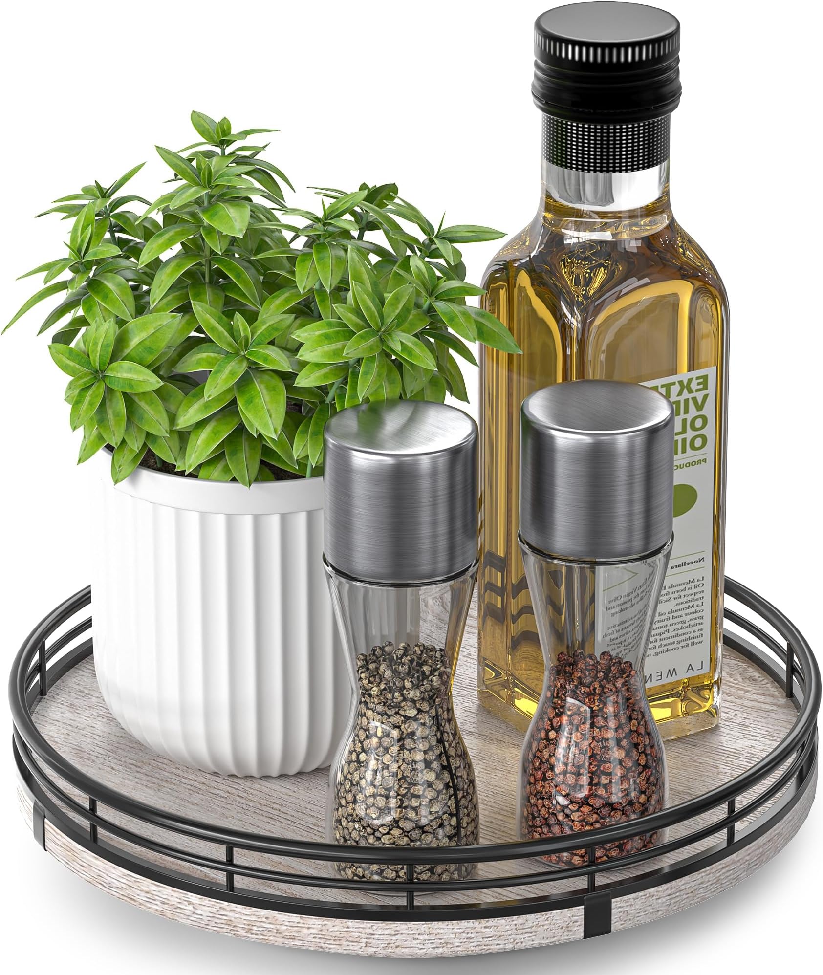 9" oak Wood lazy Susan Organizer