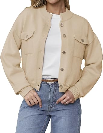 COSSEN Womens Chunky Knit Cardigan Sweater Jackets Button Down Long Sleeve Cropped Trendy Outerwear Coats