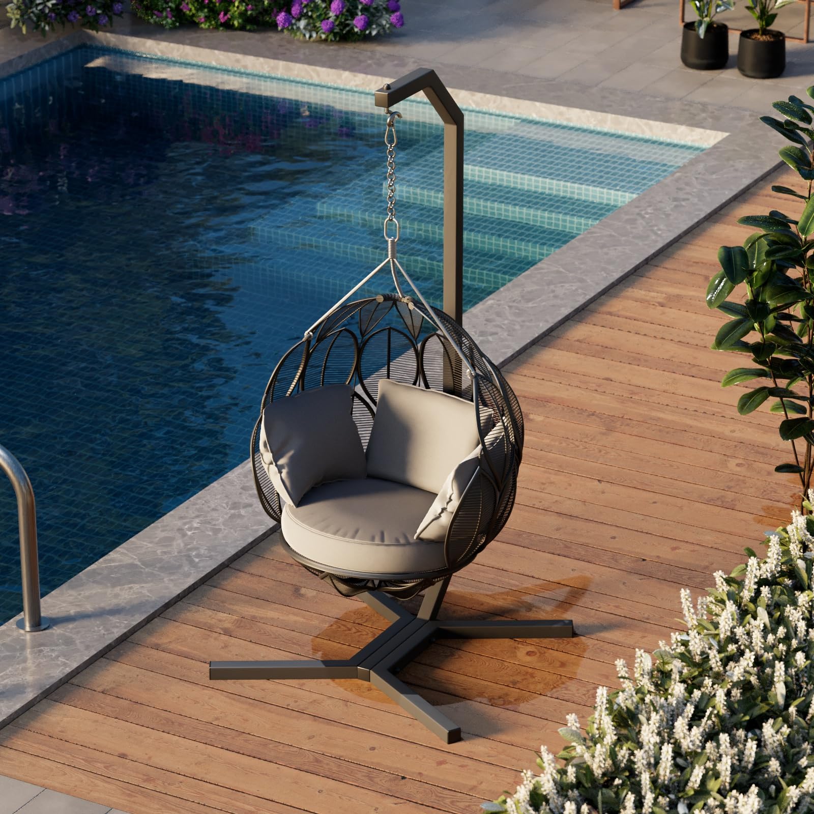 QLS Hängesessel Gestell 203 cm aus Stahl mit Haken bis 100 kg Schwarz | Robuste Stahlkonstruktion mit wetterfester Pulverbeschichtung, geeignet für Garten, Balkon, Terrasse und Innenbereich