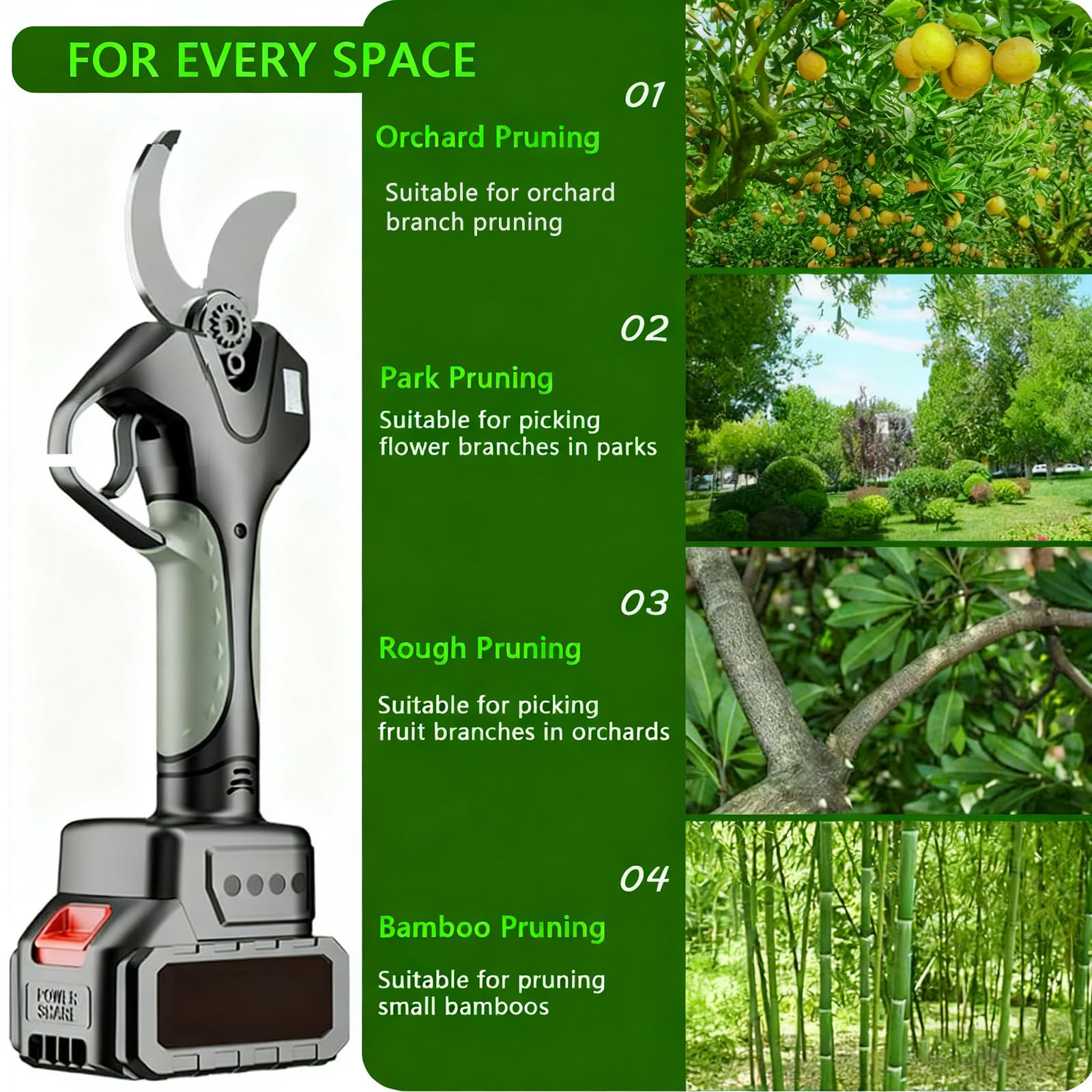 Podadora eléctrica inalámbrica de 50 mm con 2 baterías de 4500 mAh, para jardinería, árboles frutales y viñedos