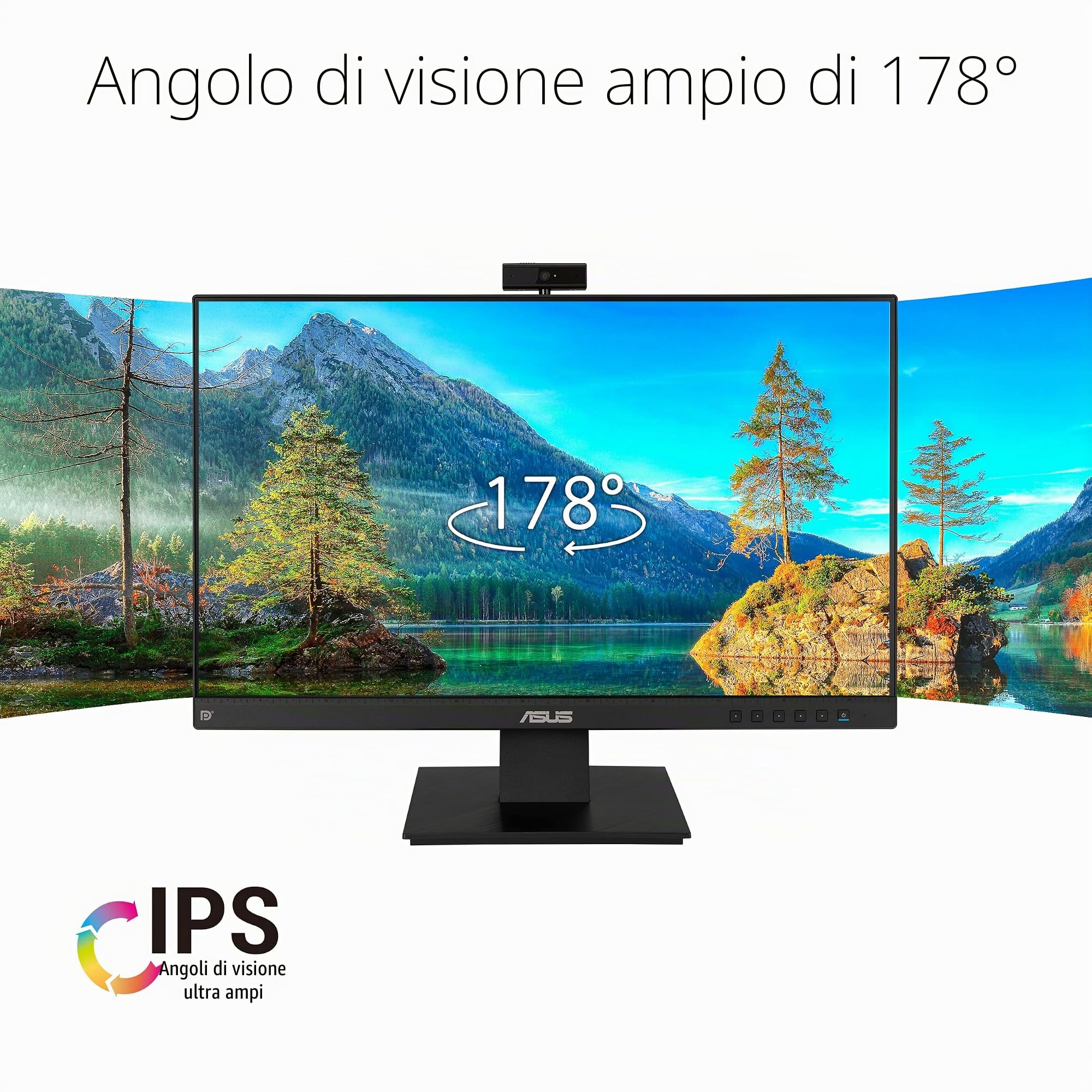 ASUS BE24EQK, Business Monitor da 23,8" IPS Full HD, Nero | Design Senza Cornice, Webcam FHD, Porta per il Microfono e HDMI, Tecnologia Low Blue Light e Anti-Sfarfallio