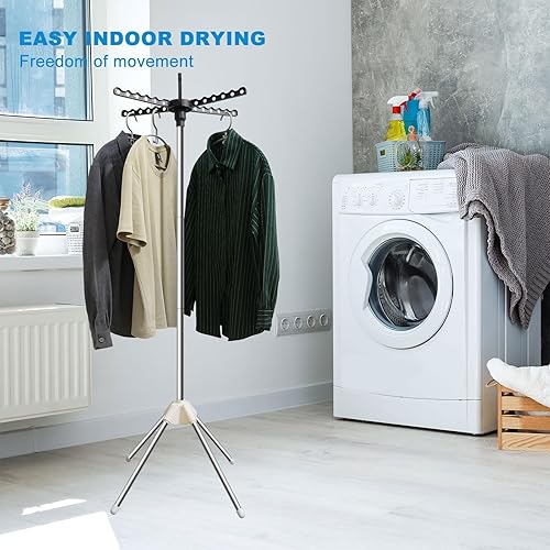 Miniatura 2 de Tendedero de secado de ropa plegable de 59 pulgadas de alto, portátil, de acero inoxidable, con 4 patas, para apartamentos, dormitorios de