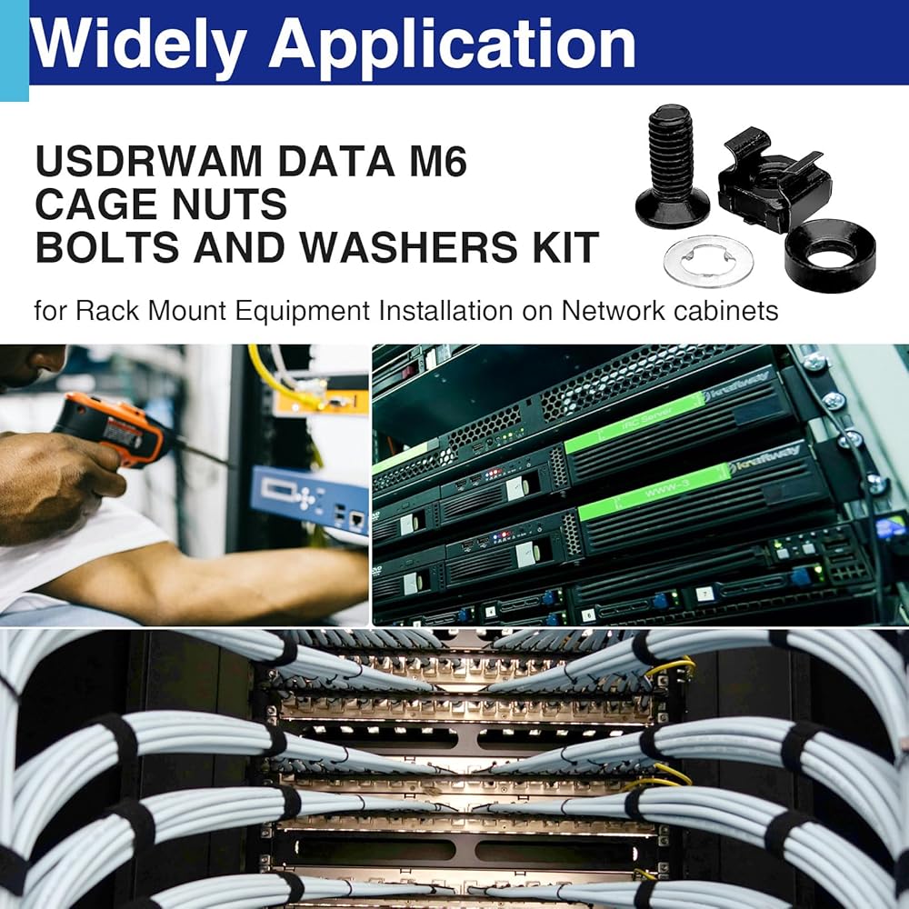 50-Pack M6 x 16mm Rack Mount Kit with Cage Nuts & Screws for Server Racks & Cabinets view 7
