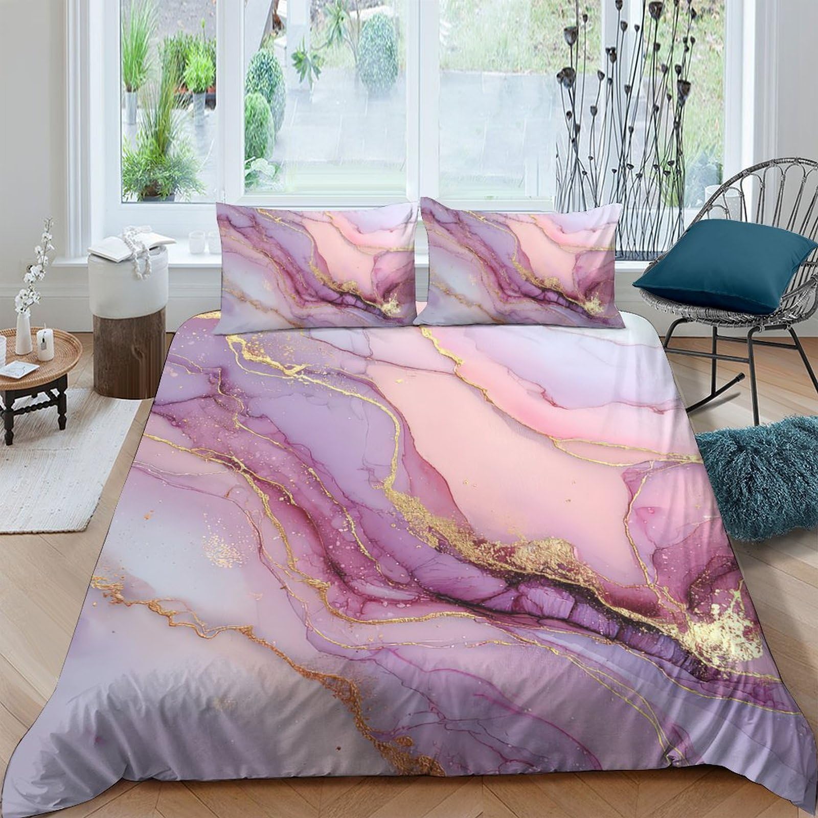 Ctjqhvkz Style-4 3D Printed Pink Marble Fitted Sheet Microfiber Soft Slip-Resistant Purple Agate Bed Cover For Bedroom Dorm Mattress Protection Decor Single（135X200cm）