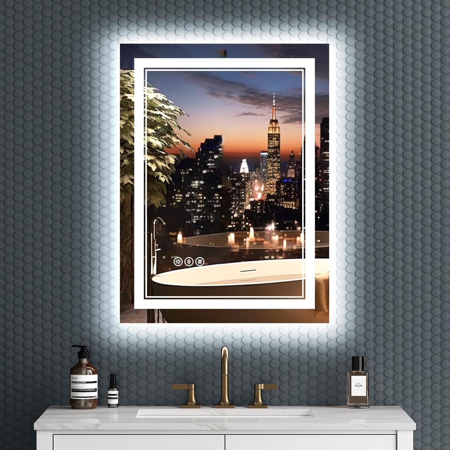 24x32 Inch Frameless LED Bathroom Mirror, Front and Backlit, Shatter-Proof Tempered Glass, Anti-Fog, 3 Colors, Dimmable, Memory, ETL Listed, Plug-in/Hardwired, Horizontal/Vertical Wall Mount 24"L x 32"W