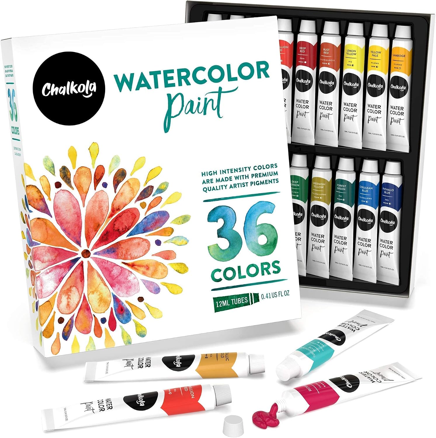 Chalkola 36 Watercolors + 25 Canvas Variety Pack - Fun Art Bundle