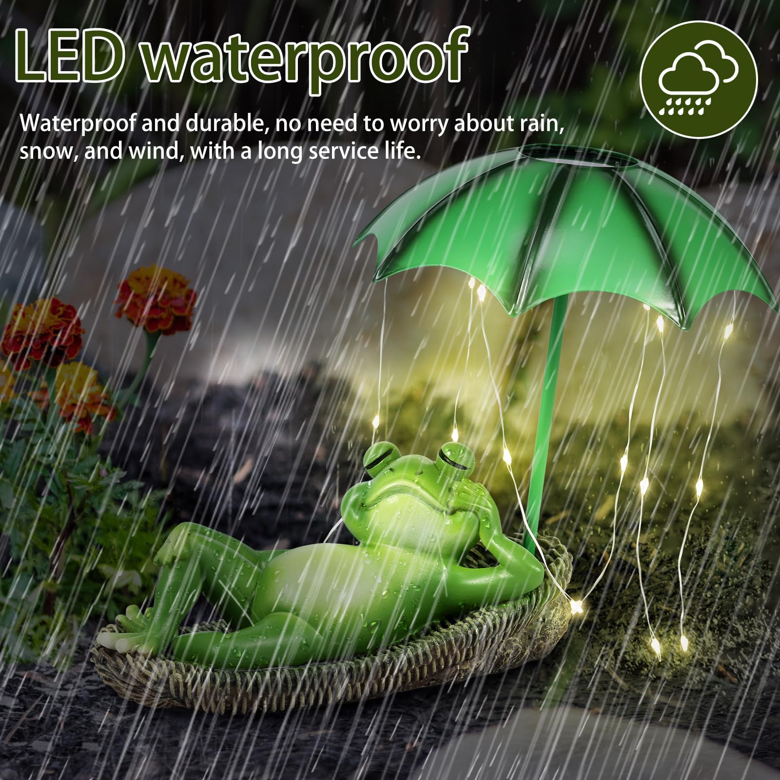 Solar Frog Statues Garden Ornaments Outdoor Garden Decoration Lazy Frog and Umbrella Figurine Waterproof Resin LED Lights Decor for Home Patio Balcony Yard Housewarming Gifts Mothers Gifts for Mum - Image 4
