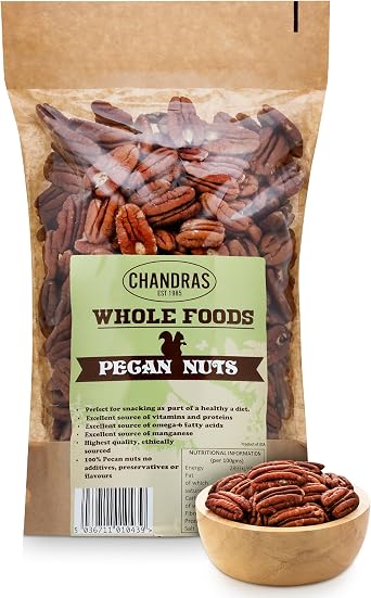 Chandra Whole Foods   Pecan Nuts 1KG - Low-GI Pecan Nut for Snacking, Smoothies, Baking & Cooking - Gluten-Free Keto Pecan Nuts, Rich in Protein & Vitamins & Antioxidants