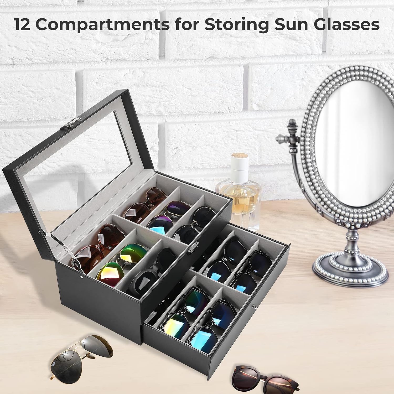 ProCase 12 Slots Sunglasses Organizer Case Box Bundle with 6 Layers Large Jewelry Organizer Box image 2