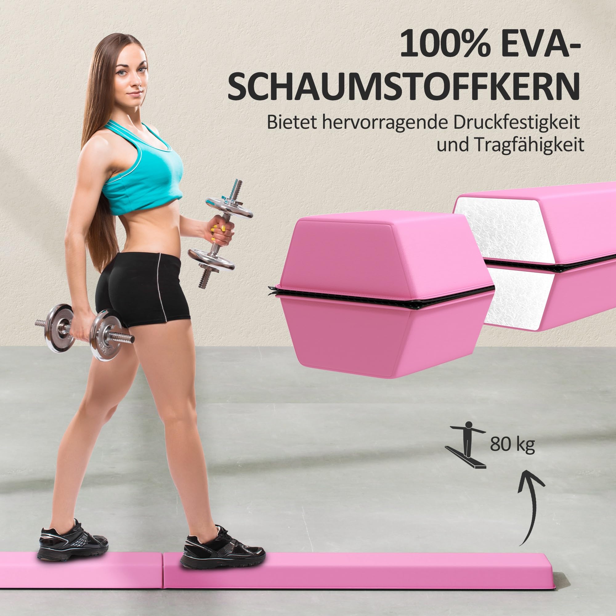 SPORTNOW Trave d'Equilibrio Pieghevole 236 cm, Trave da Ginnastica Portatile Antiscivolo, Fino a 80 kg, per Bambini 3+ Anni