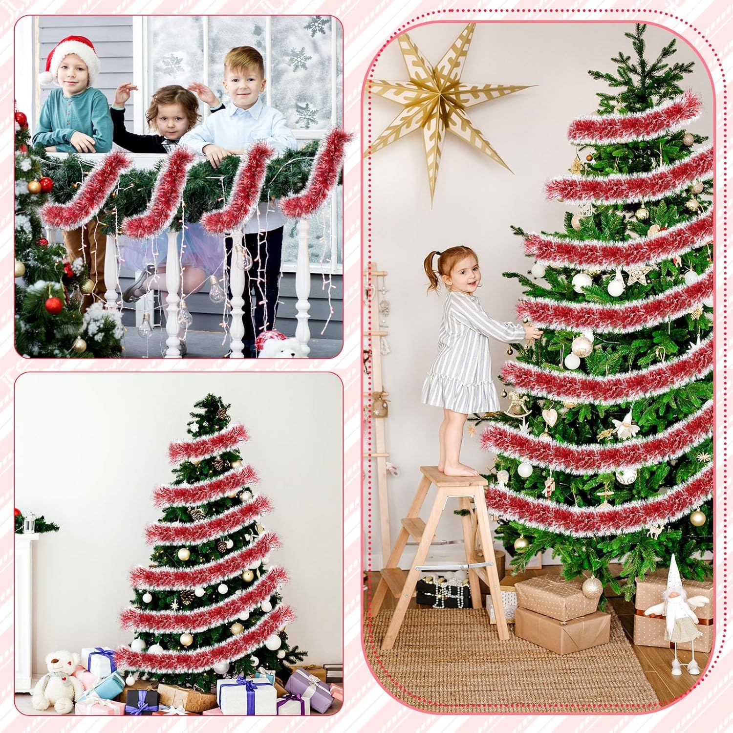 50Ft Christmas Tinsel Garland, Dark Green Snowflake Metallic Twist Garland  For Xmas Tree Decorations, Tinsel For New Year Party Ceiling Hanging ..., image size:1500x1500