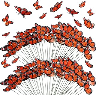 Tcevily 144 Pcs Monarch Butterfly Decorations - 72 Stakes, 36 Butterfly Hair Clips, 36 Wall Decals for Spring Party Supplies