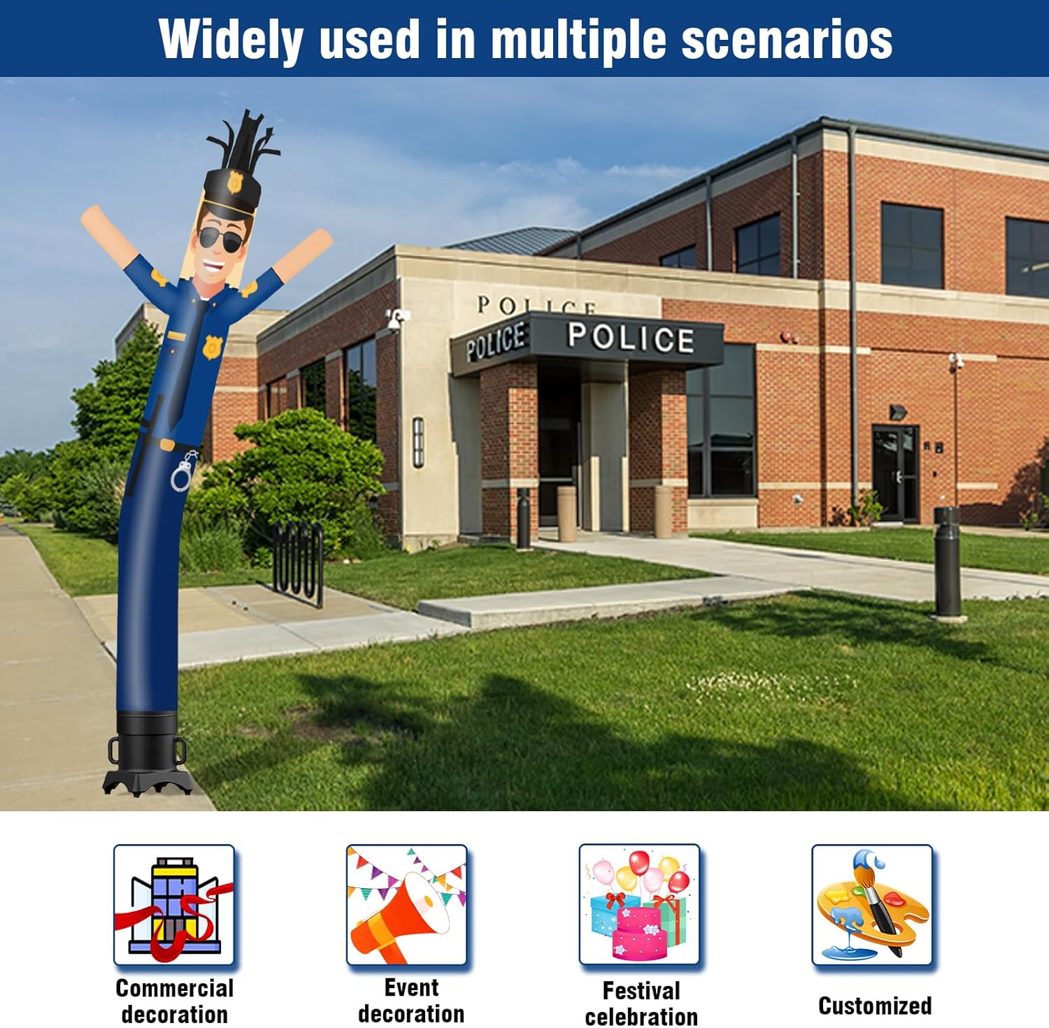 6FT Tall Police Inflatable Tube Man (9''Diameter) Wacky Wavy Dancing Guy for Outdoor Decoration Advertising Business Promotion (Blower Not Included)