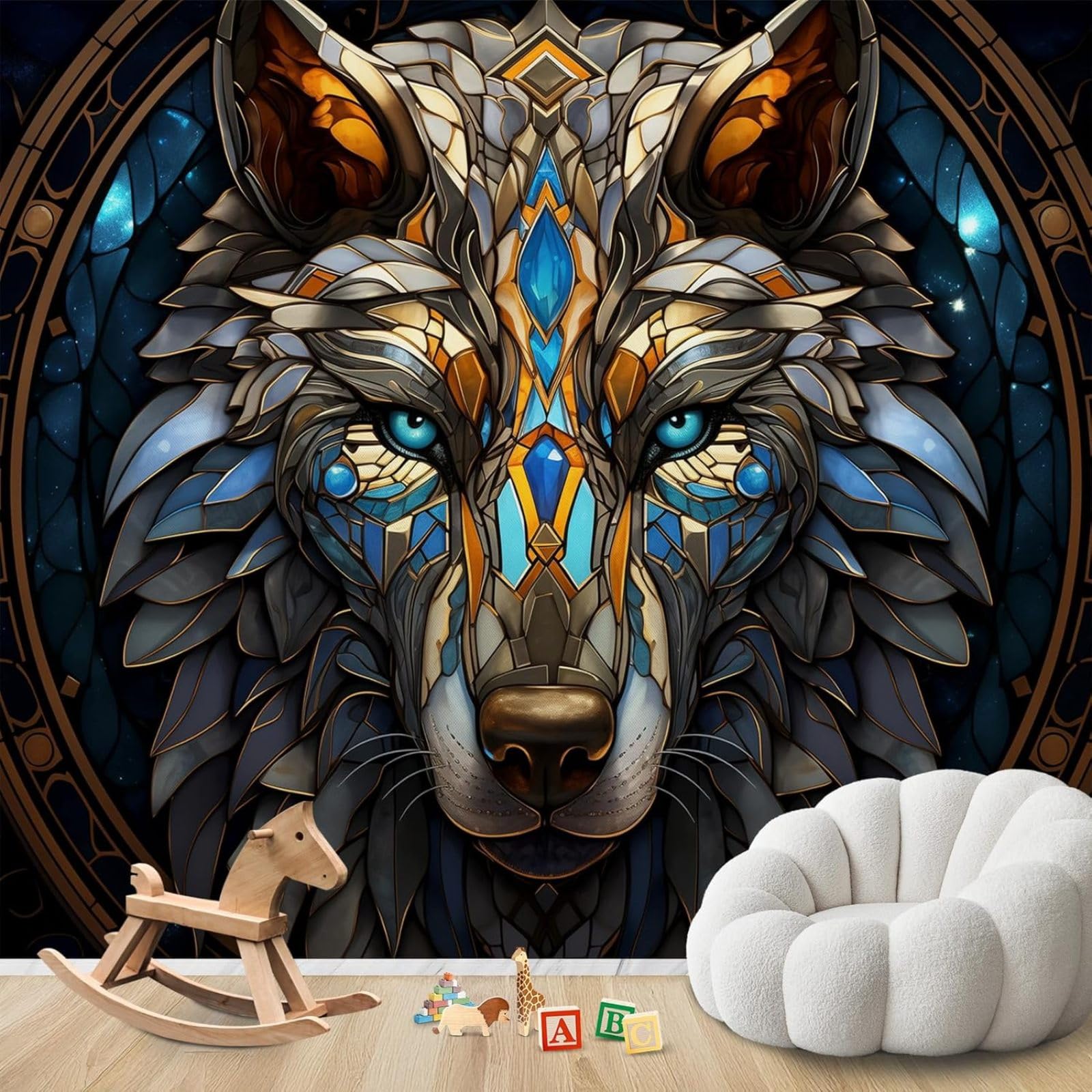 hgjdjhnf Photo Wallpaper Geometric Wolf Head Wallpaper Non-Woven ModernLiving Room Bedroom Children's RoomDecoration Motif Wallpaper,300cmx210cmSticker - Background- Painting - Poster