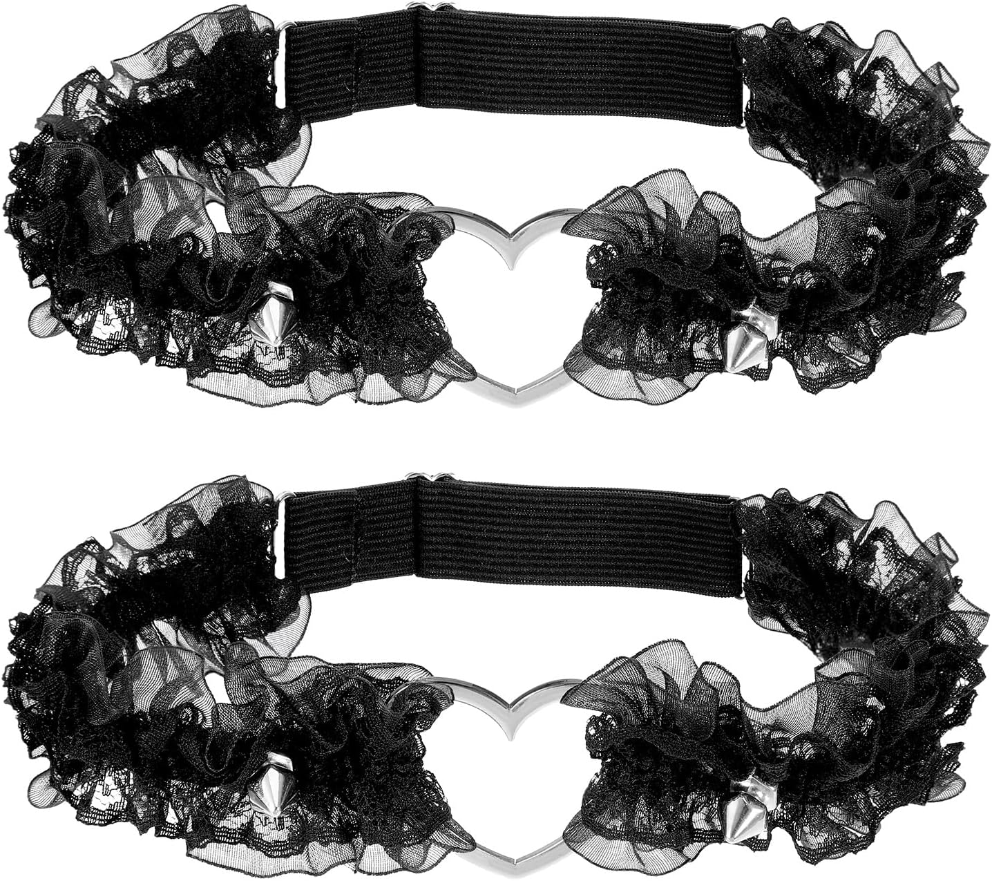 2 Pcs Heart Garter, Adjustable Elastic Thigh Garters Lace Heart Leg Garter Belt For Women, Black (16cm Diameter)