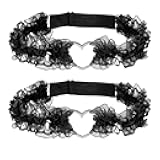 2 Pcs Heart Garter, Adjustable Elastic Thigh Garters Lace Heart Leg Garter Belt For Women, Black (16cm Diameter)