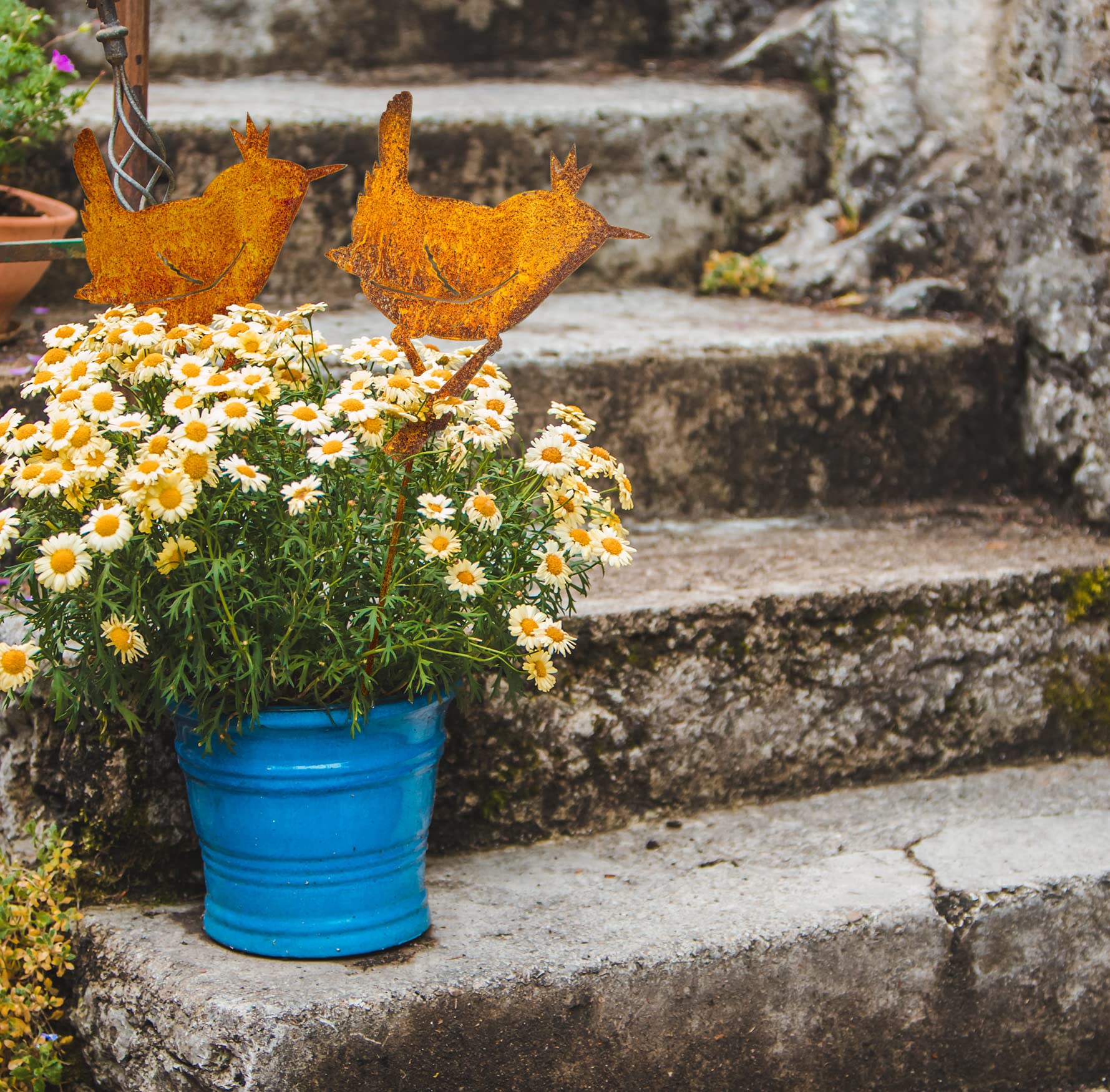 Blümelhuber 3 Oiseaux Sur Tige En Rouille - 114 Cm - Décoration De