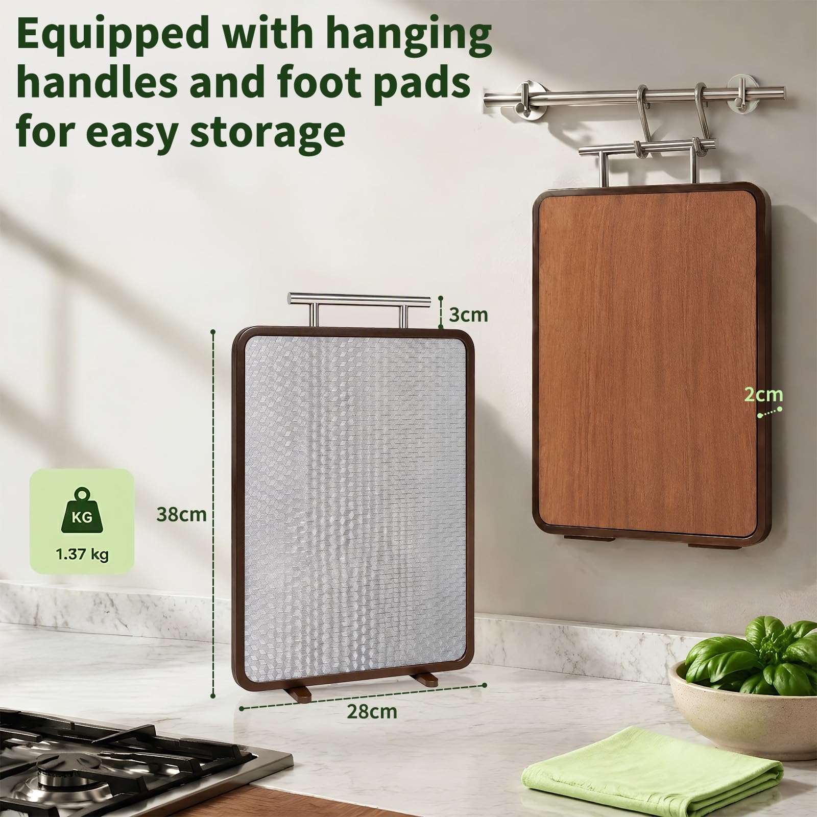 Lubardy Tagliere Double-face in legno e Acciaio Inox 38x28x2cm